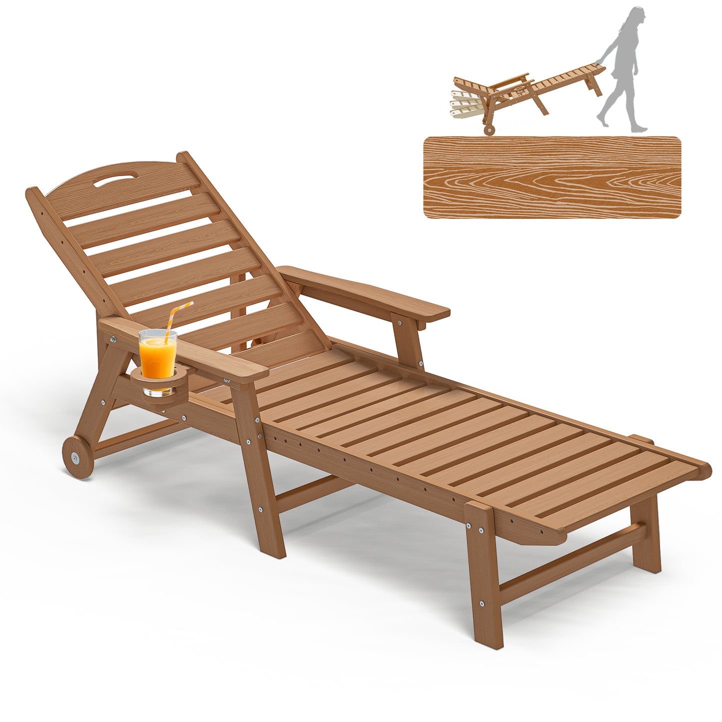 Oversized Adirondack Lounge Chair with Wheels & Cup Holder – 5-Position Recliner