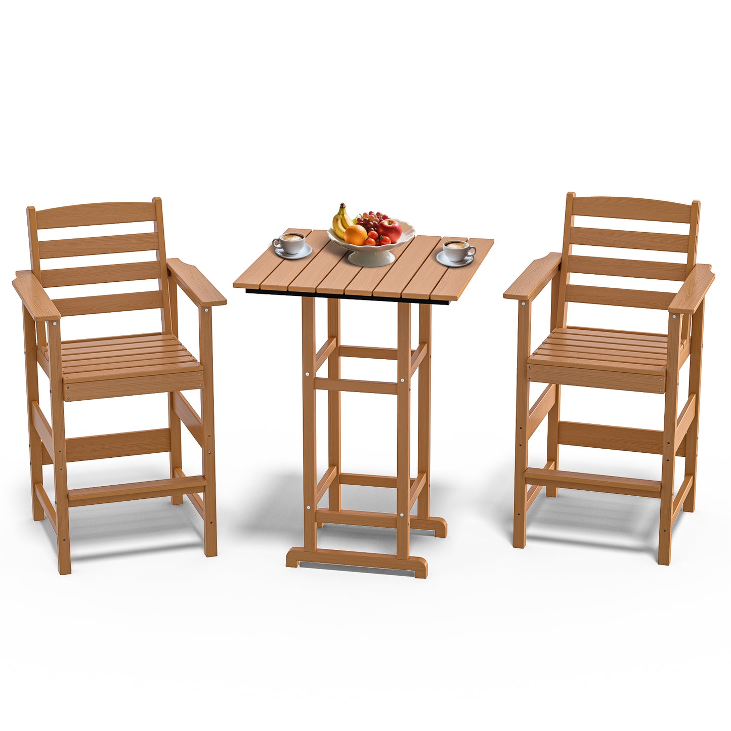 3-Piece HDPE Bar Set – All-Weather Patio Bistro Table & 2 Tall Bar Chairs, Fade-Resistant Outdoor Furniture for Balcony, Deck, or Poolside