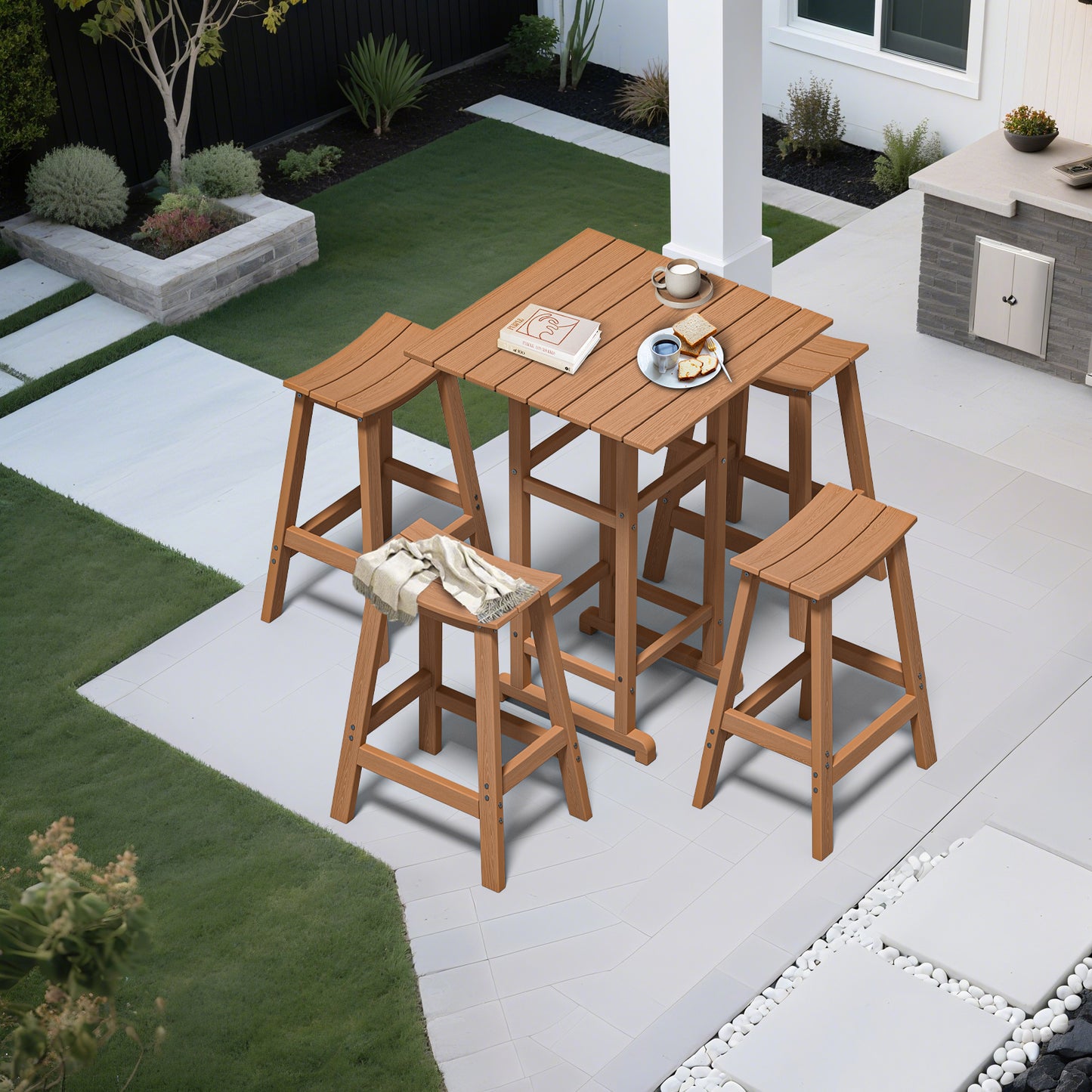 5-Piece HDPE Outdoor Bar Set – Patio Bar Table & 4 Stools, All-Weather