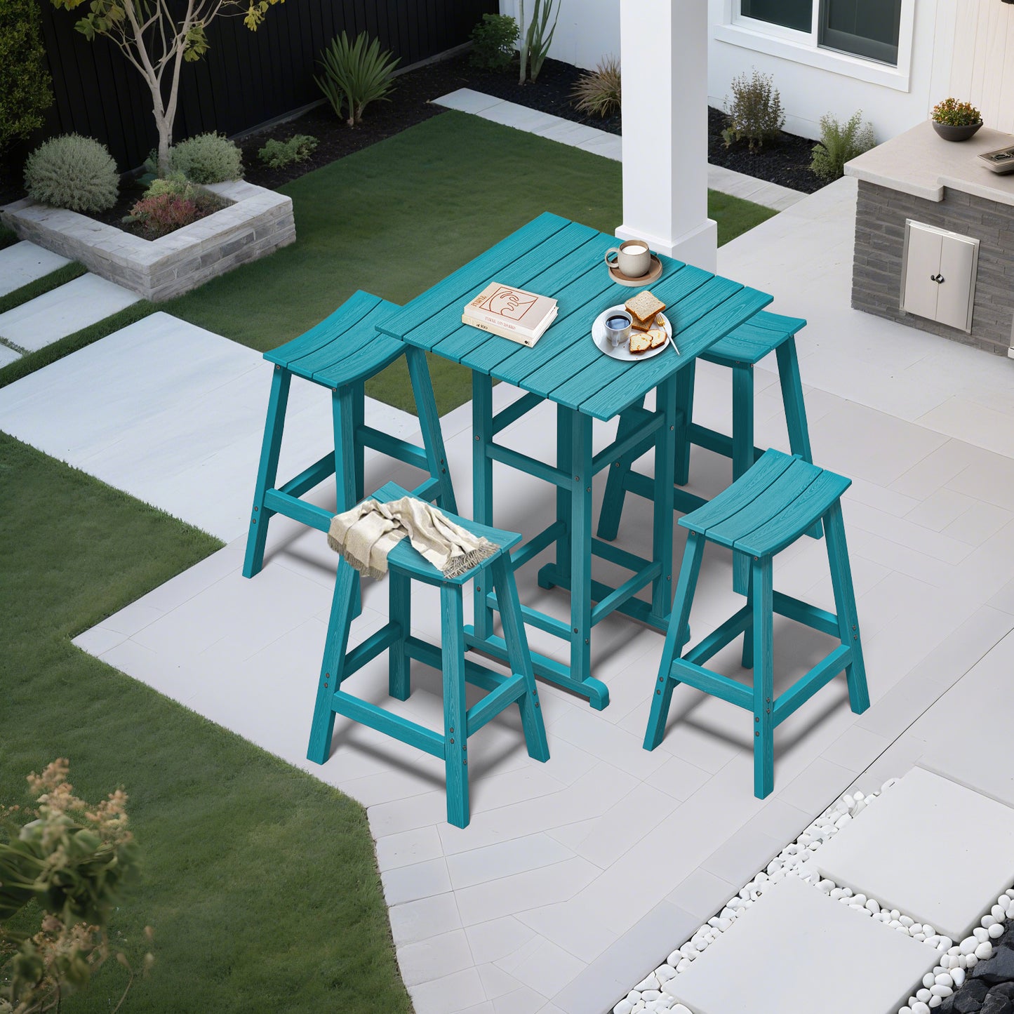 5-Piece HDPE Outdoor Bar Set – Patio Bar Table & 4 Stools, All-Weather