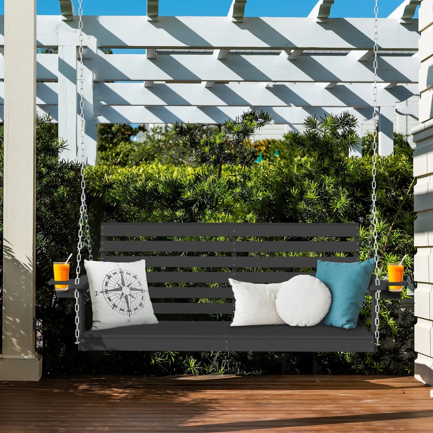 All-Weather HDPE Porch Swing – Durable Outdoor Hanging Bench with Stainless Steel Chains Plawdlik Furniture