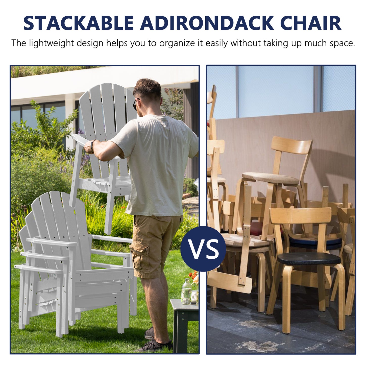 Plawdlik Stackable Adirondack Chair Set of 2 – Comfortable, Durable Outdoor Chairs for Patio, Porch, or Garden