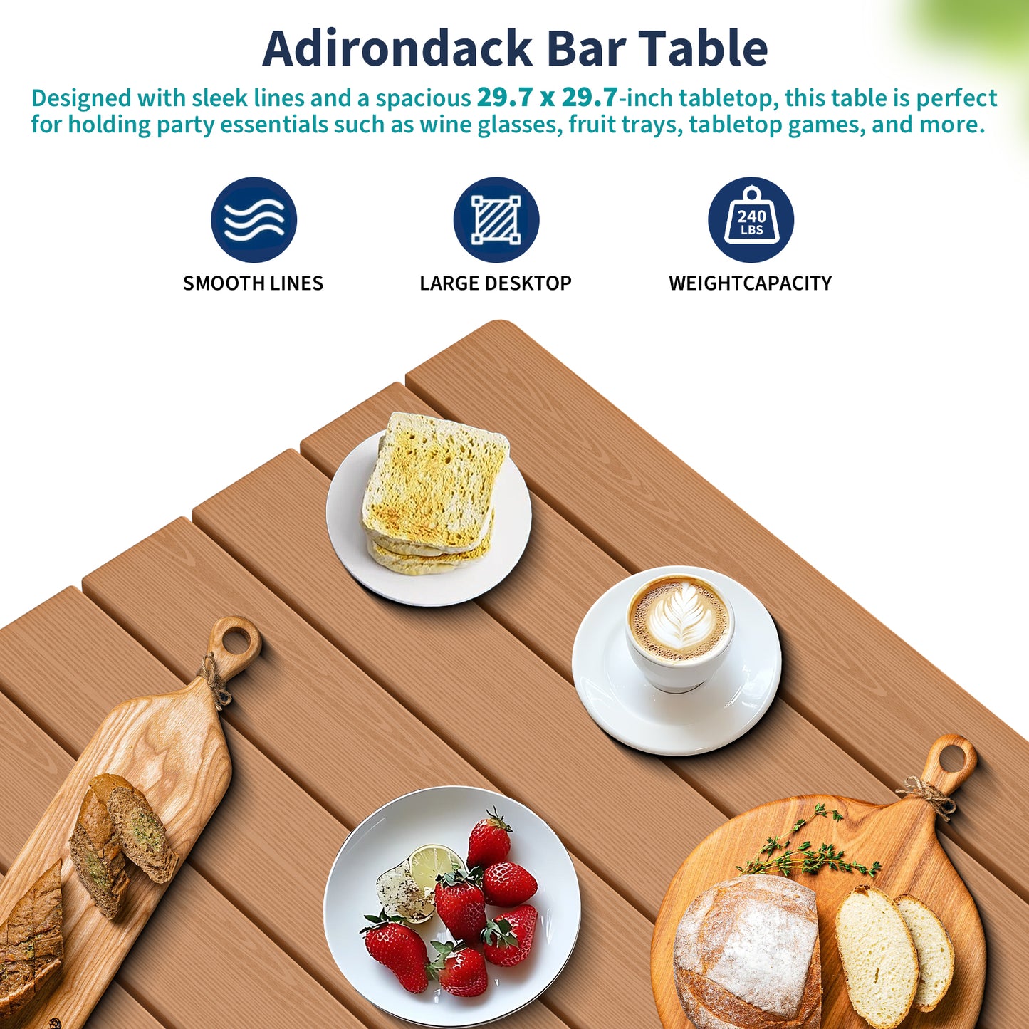 5-Piece HDPE Outdoor Bar Set – All-Weather Square Pub Table with 4 Tall Chairs, Heavy-Duty Patio Dining Set for Garden, Deck, or Poolside