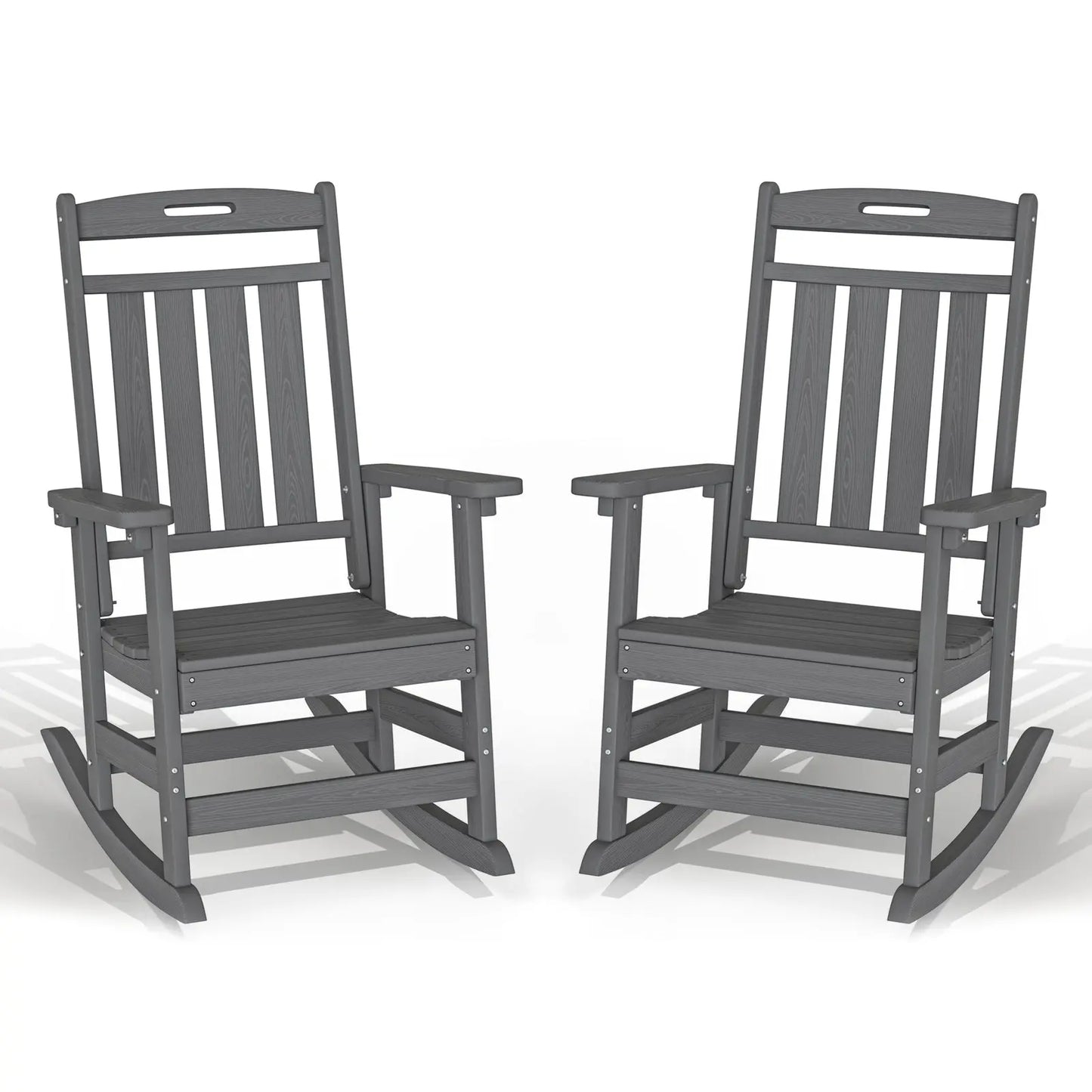 Set of 2 Outdoor Rocking Chairs - Heavy-Duty HDPE Porch Rockers - All-Weather, Comfortable High-Back Design for Lawn, Garden, and Patio Plawdlik Furniture