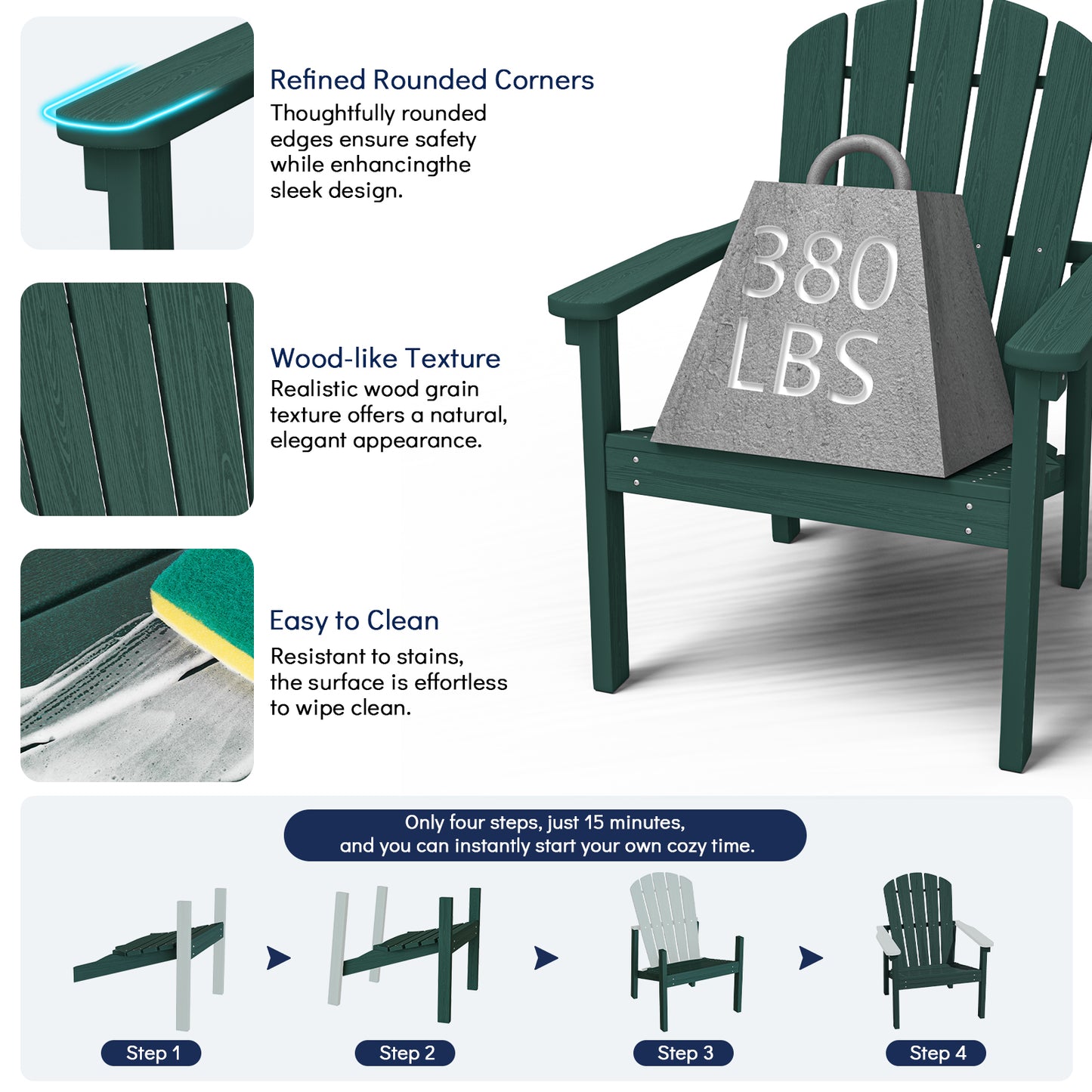 Plawdlik Stackable Adirondack Chair Set of 2 – Comfortable, Durable Outdoor Chairs for Patio, Porch, or Garden