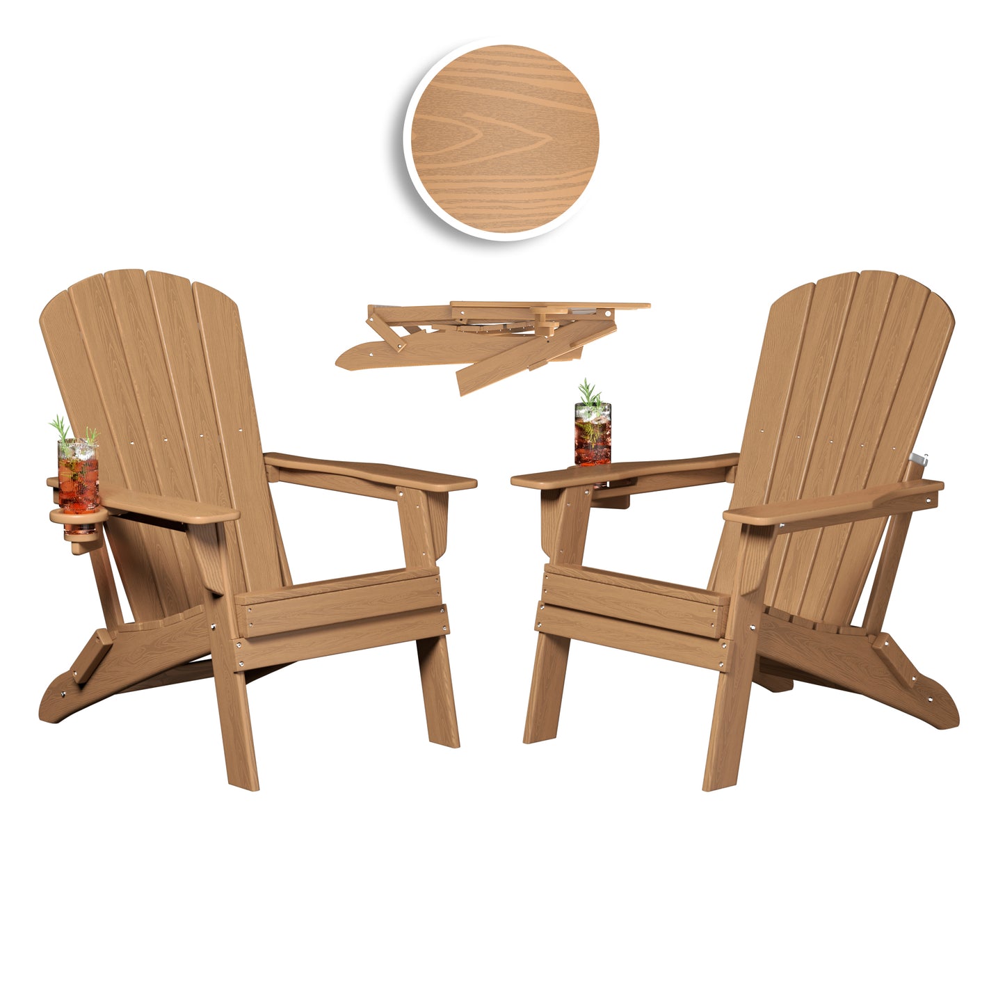 Plawdlik HDPE Folding Adirondack Chair with Cup Holder Shell Back Design Set of 2