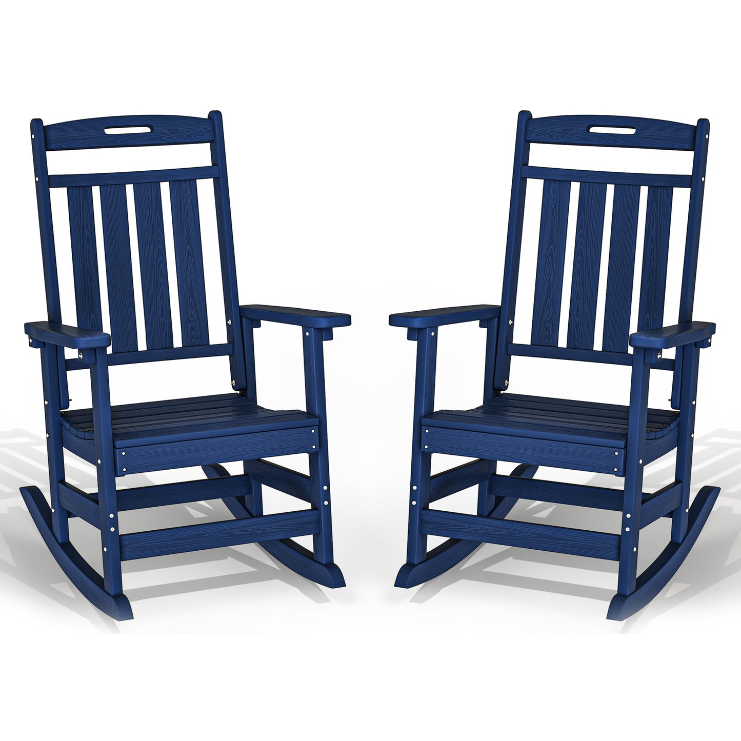 Set of 2 Outdoor Rocking Chairs - Heavy-Duty HDPE Porch Rockers - All-Weather, Comfortable High-Back Design for Lawn, Garden, and Patio