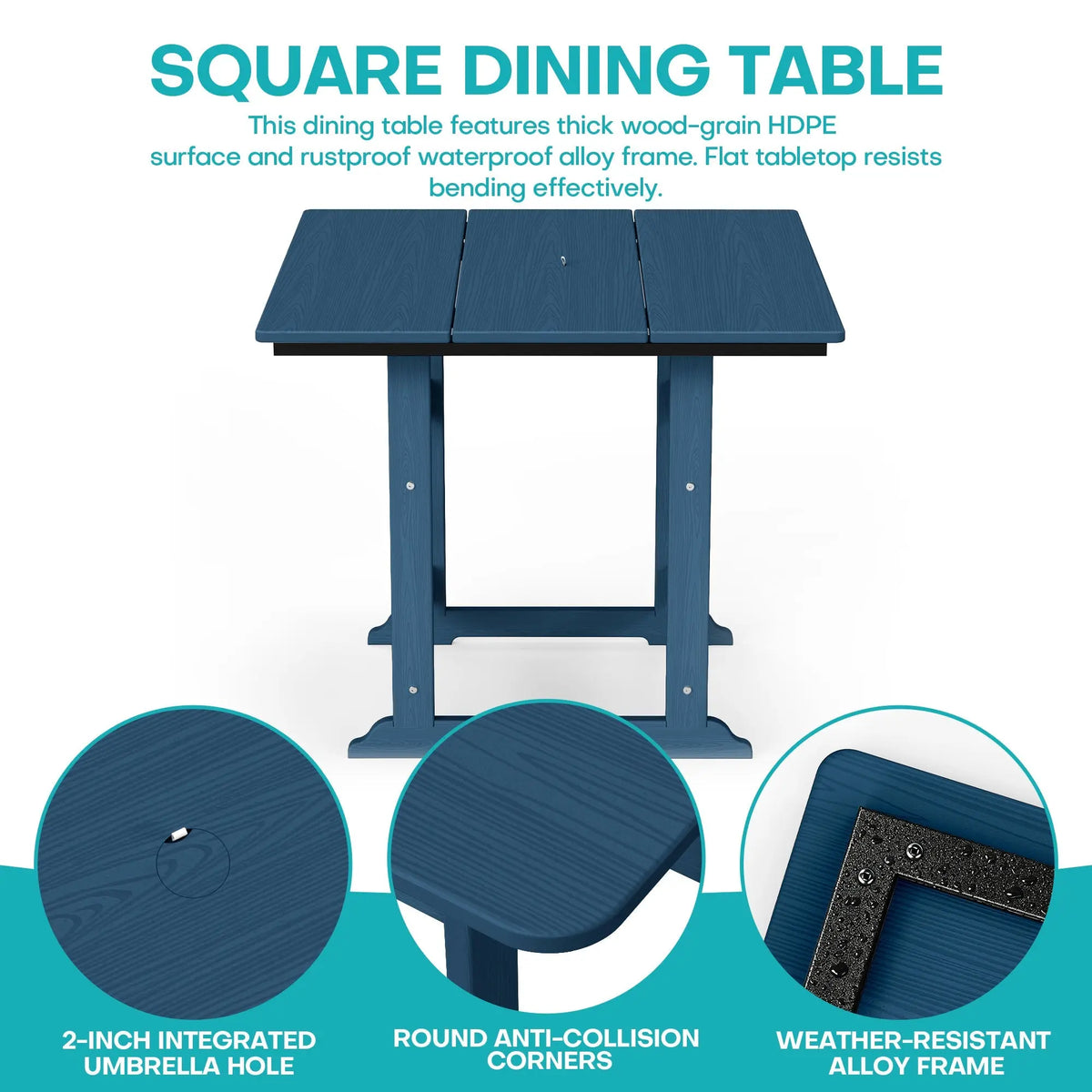 5 Piece HDPE Patio Dining Set, All-Weather Square Table and 4 Ergonomic Chairs Plawdlik Furniture