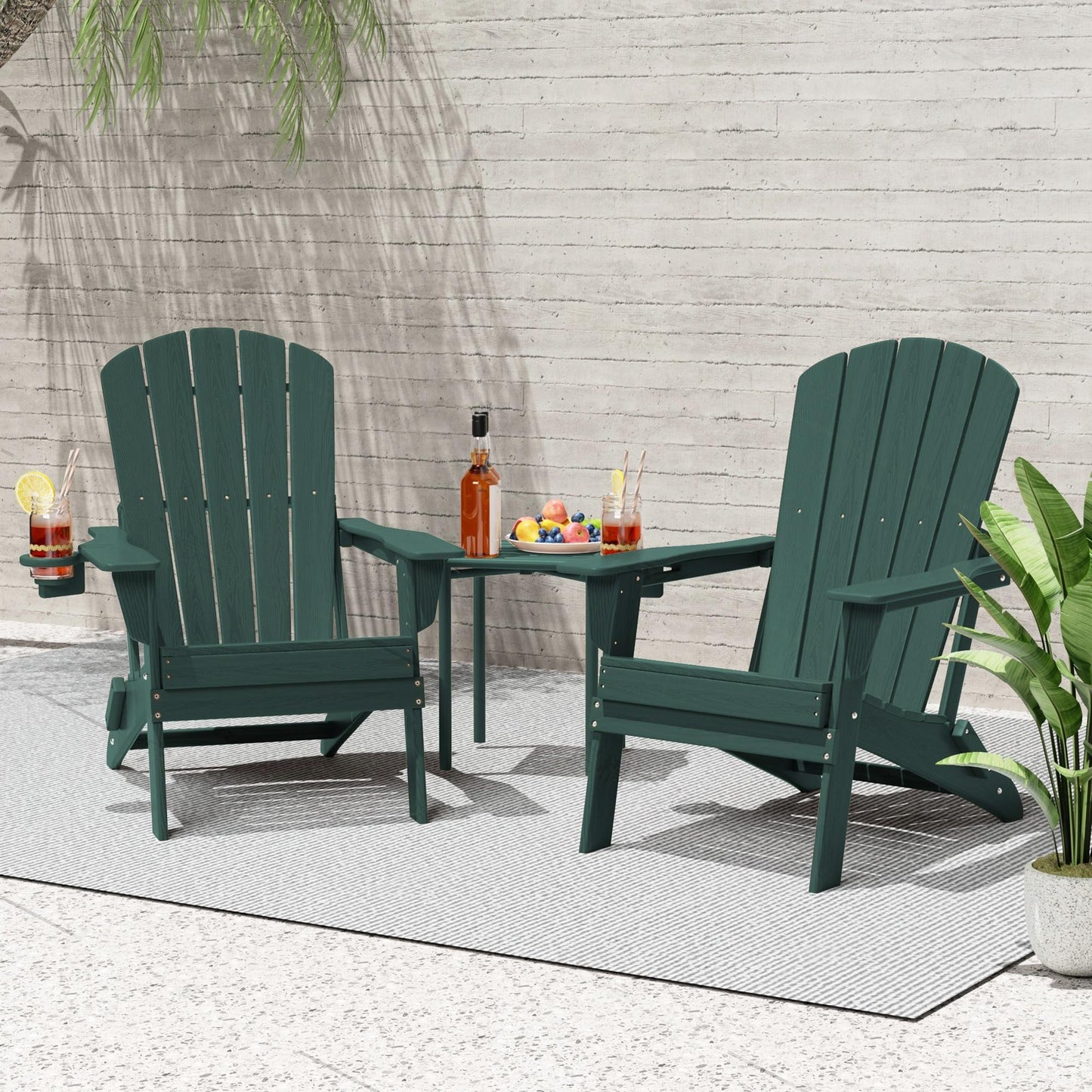 Plawdlik HDPE Folding Adirondack Chair with Cup Holder Shell Back Design Set of 2