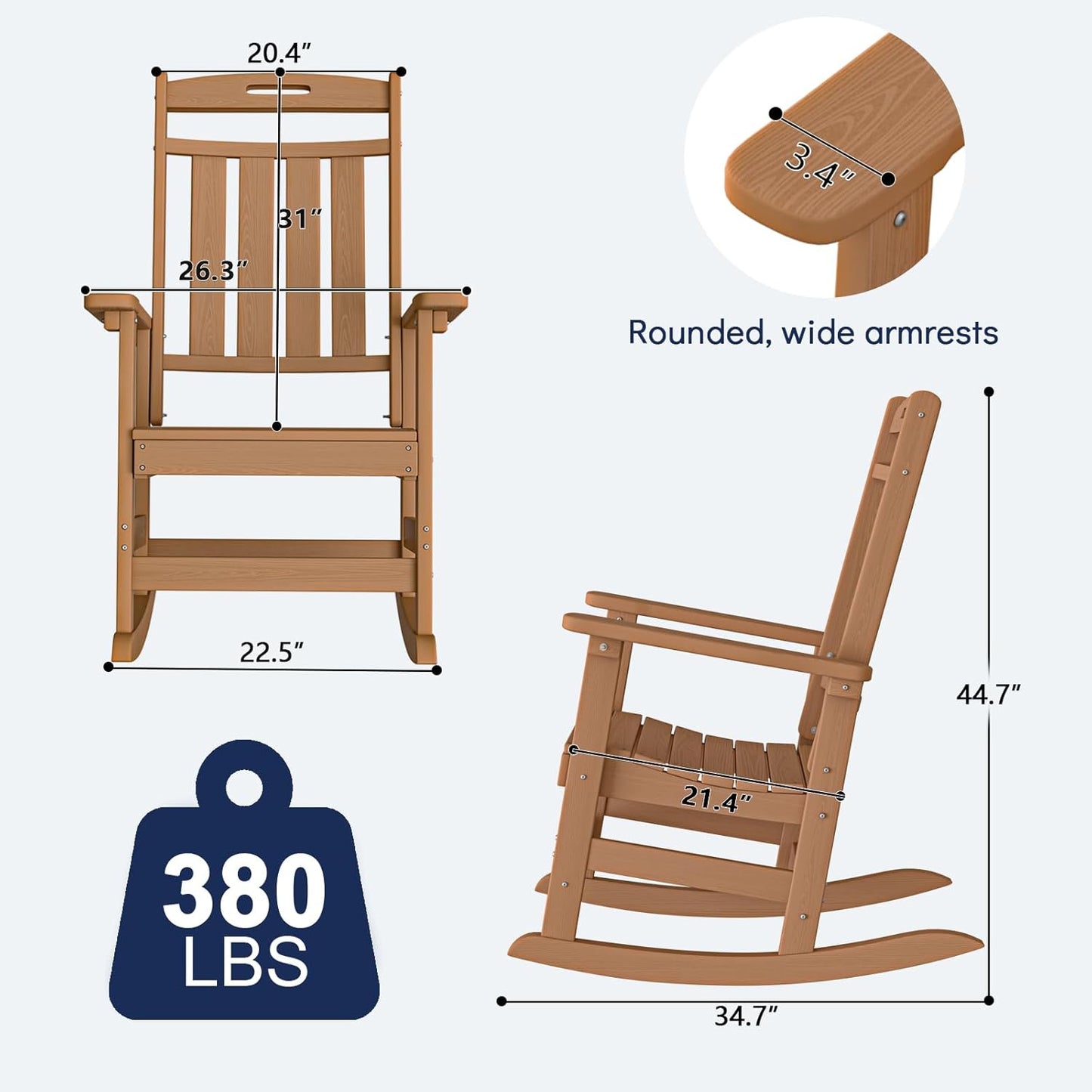 Set of 2 Outdoor Rocking Chairs - Heavy-Duty HDPE Porch Rockers - All-Weather, Comfortable High-Back Design for Lawn, Garden, and Patio