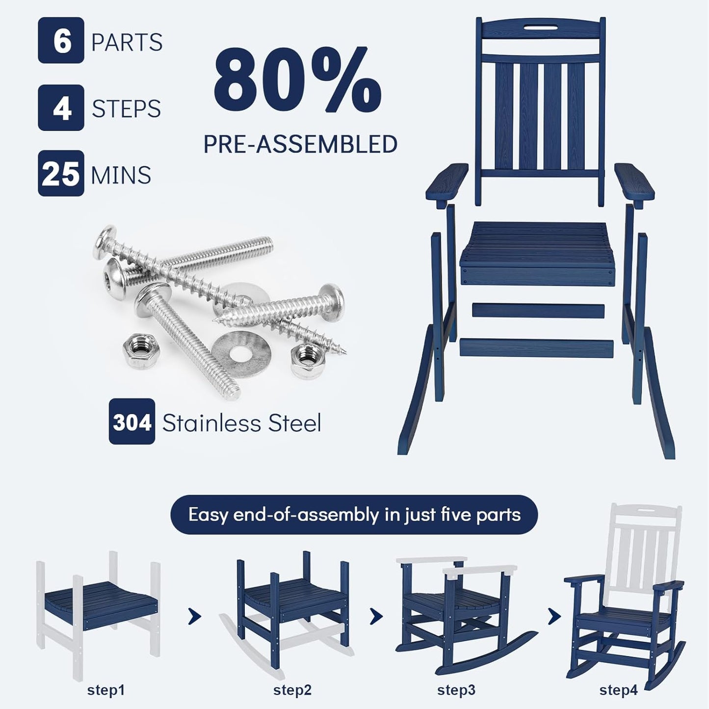Set of 2 Outdoor Rocking Chairs - Heavy-Duty HDPE Porch Rockers - All-Weather, Comfortable High-Back Design for Lawn, Garden, and Patio