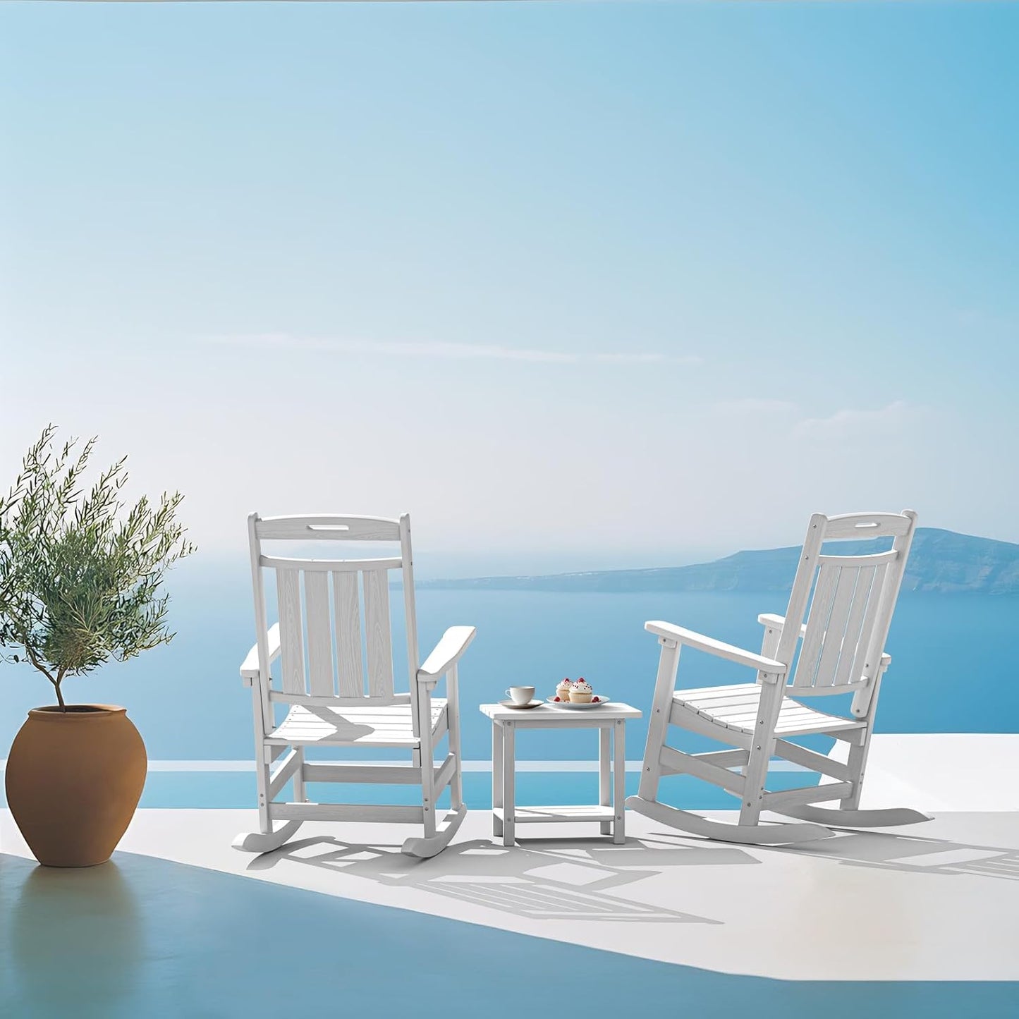 Set of 2 Outdoor Rocking Chairs - Heavy-Duty HDPE Porch Rockers - All-Weather, Comfortable High-Back Design for Lawn, Garden, and Patio