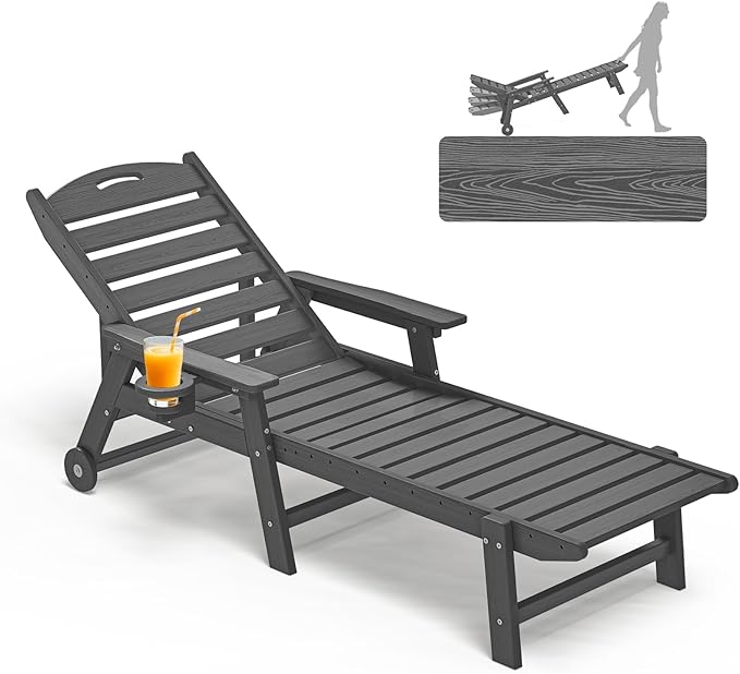 Oversized Adirondack Lounge Chair with Wheels & Cup Holder – 5-Position Recliner
