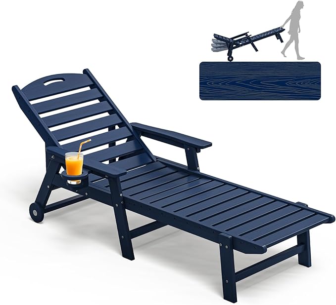 Oversized Adirondack Lounge Chair with Wheels & Cup Holder – 5-Position Recliner