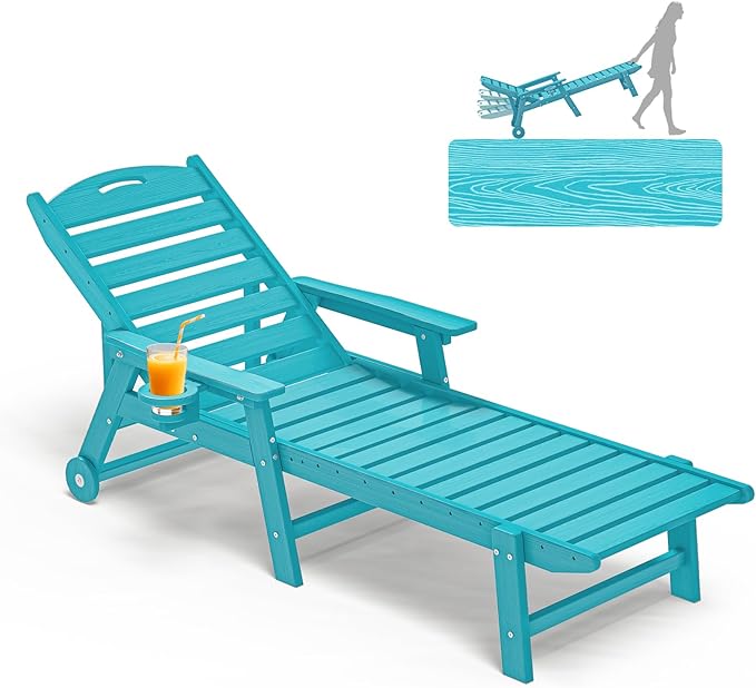 Oversized Adirondack Lounge Chair with Wheels & Cup Holder – 5-Position Recliner