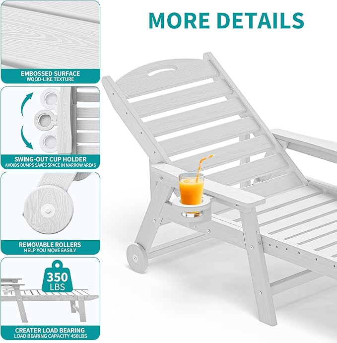 Set of 2 Oversized Adirondack Lounge Chair with Wheels & Cup Holder – 5-Position Recliner