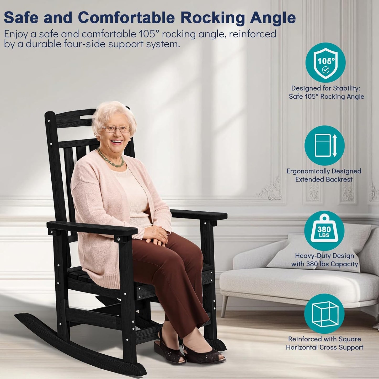 Set of 2 Outdoor Rocking Chairs - Heavy-Duty HDPE Porch Rockers - All-Weather, Comfortable High-Back Design for Lawn, Garden, and Patio