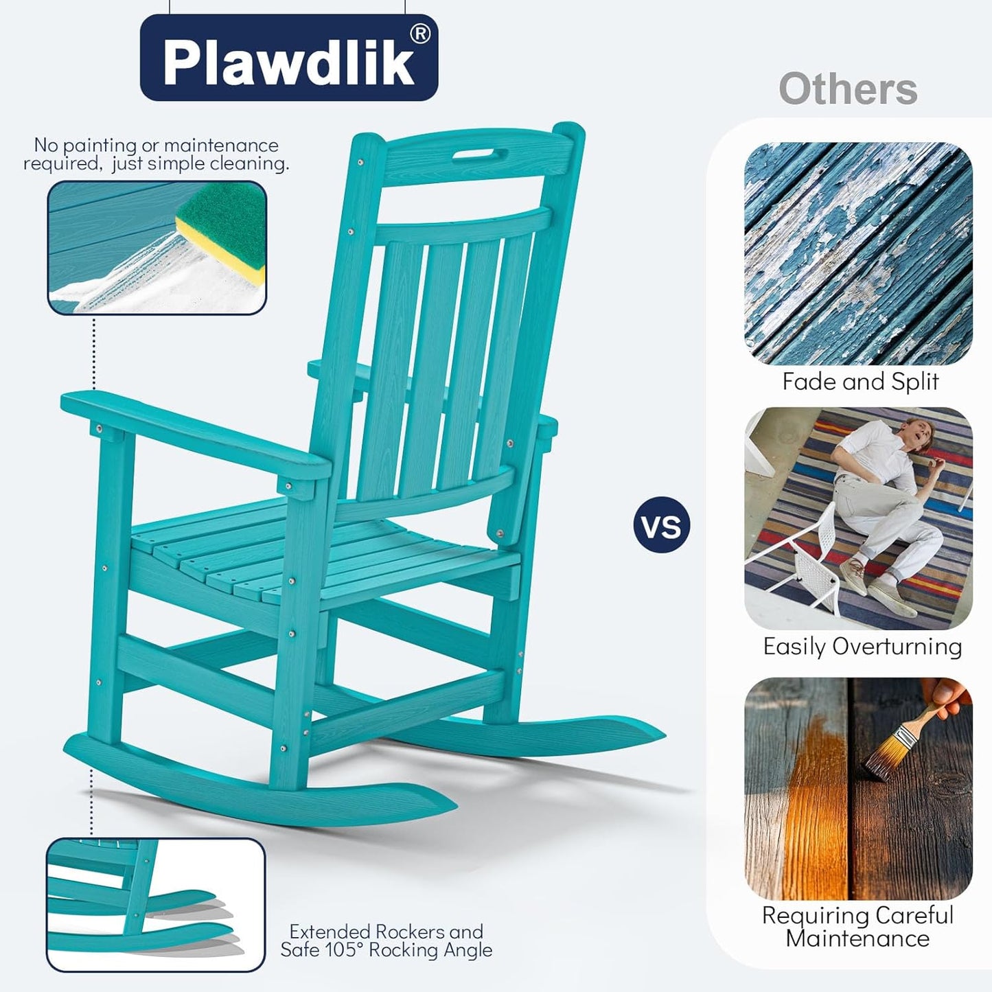 Set of 2 Outdoor Rocking Chairs - Heavy-Duty HDPE Porch Rockers - All-Weather, Comfortable High-Back Design for Lawn, Garden, and Patio