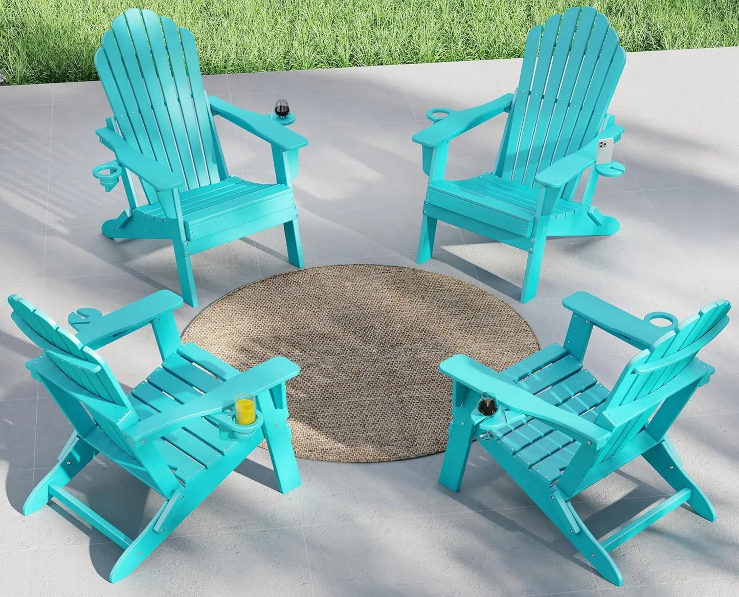 Plawdlik Folding Adirondack Chair Set of 4 – Dual Cup Holders, Widened Heavy-Duty All-Weather HDPE, SGS Tested, Wood-Grain Outdoor Patio Chairs Plawdlik Furniture