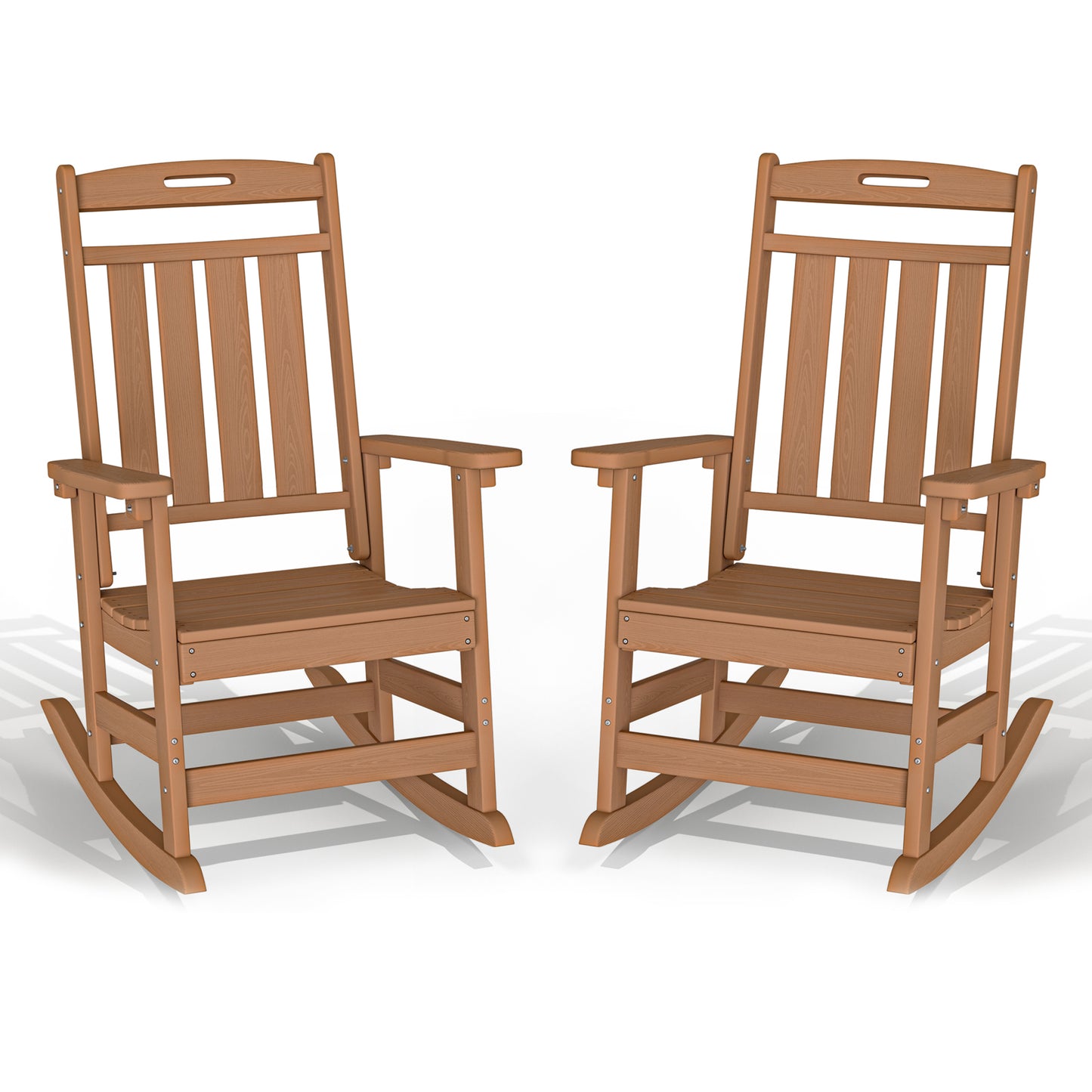 Set of 2 Outdoor Rocking Chairs - Heavy-Duty HDPE Porch Rockers - All-Weather, Comfortable High-Back Design for Lawn, Garden, and Patio