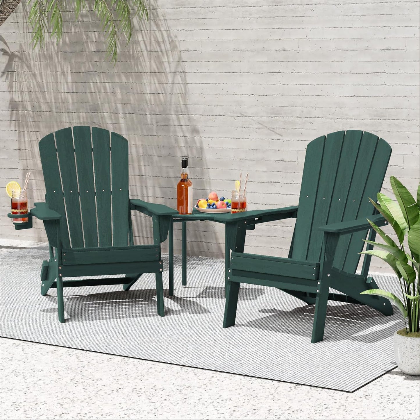 Plawdlik HDPE Folding Adirondack Chair with Cup Holder Shell Back Design Set of 2
