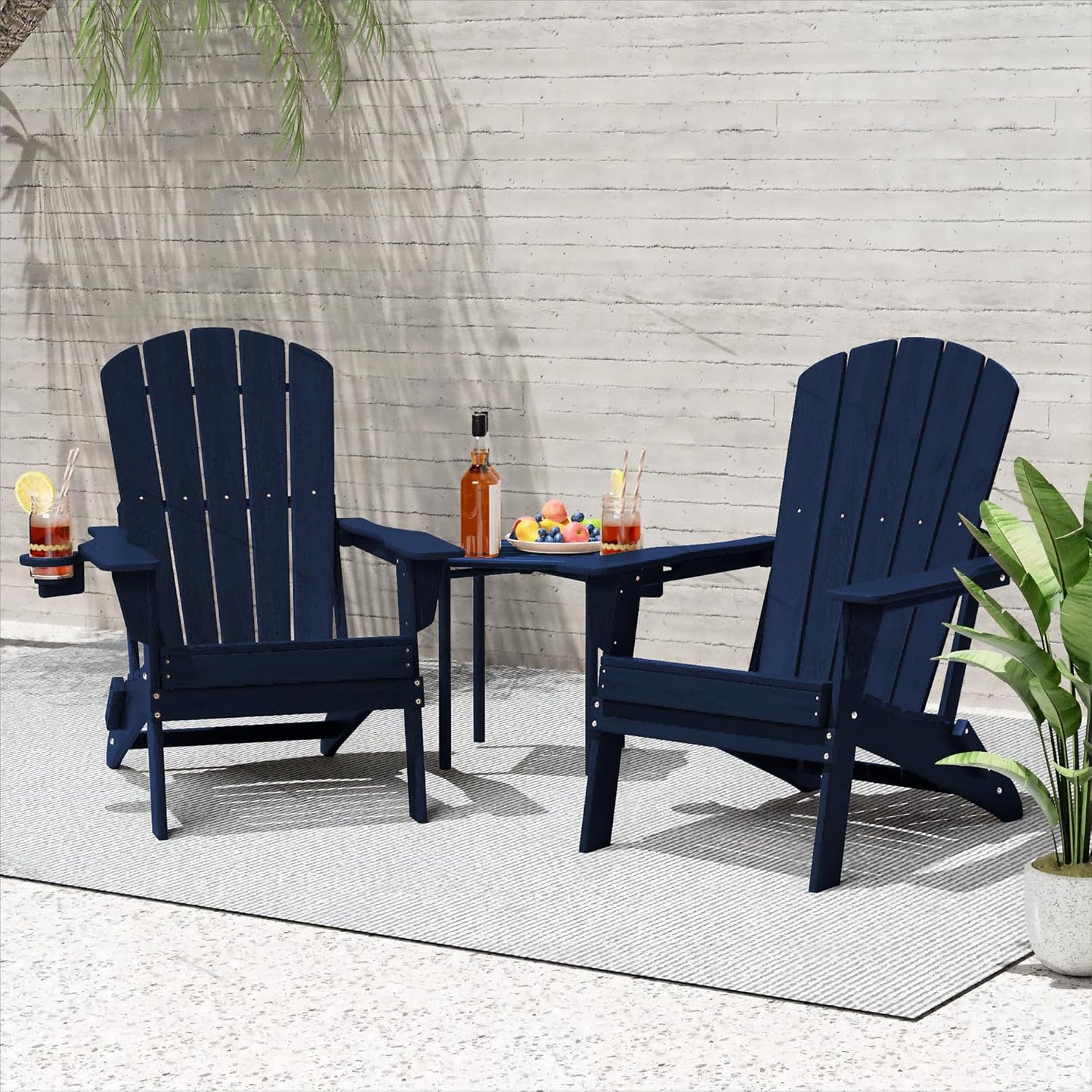 Plawdlik HDPE Folding Adirondack Chair with Cup Holder Shell Back Design Set of 2