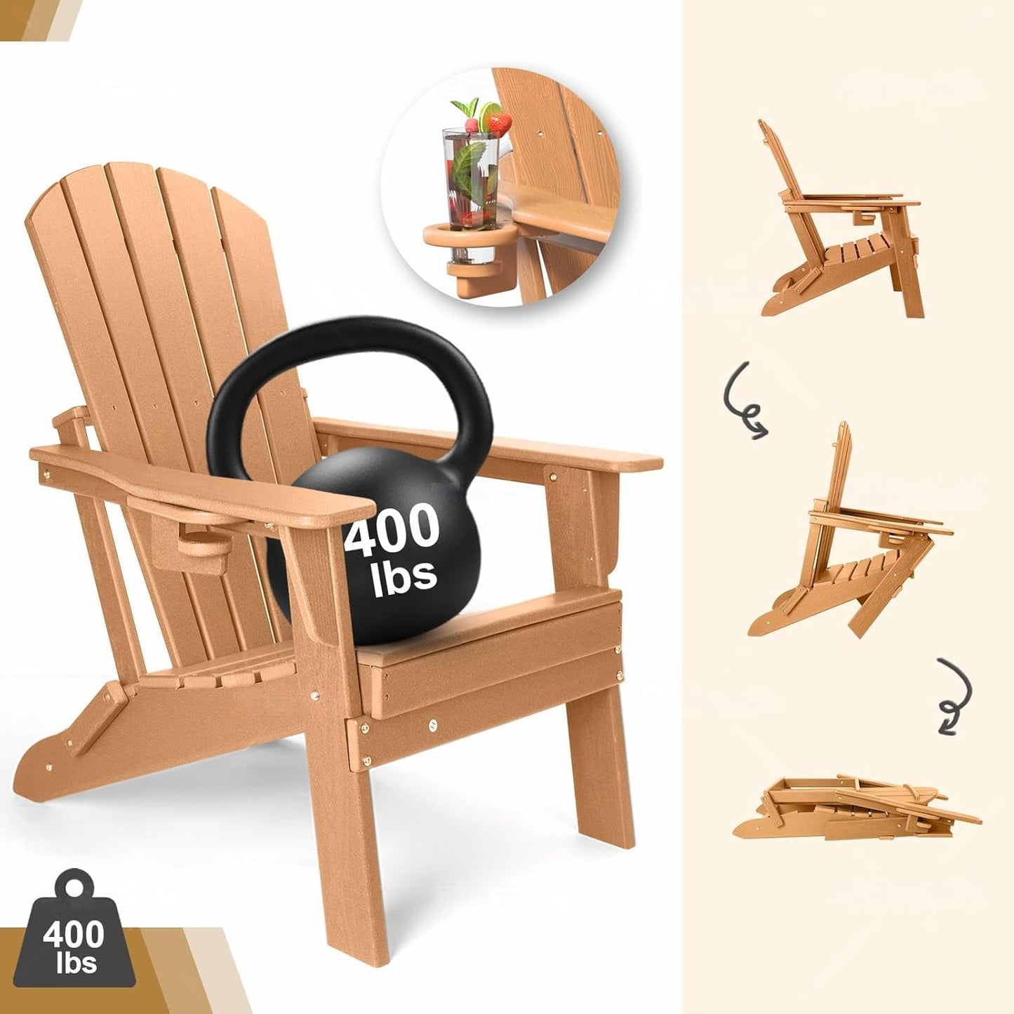 Plawdlik Recycle HDPE Folding Adirondack Chairs Plastic Outdoor