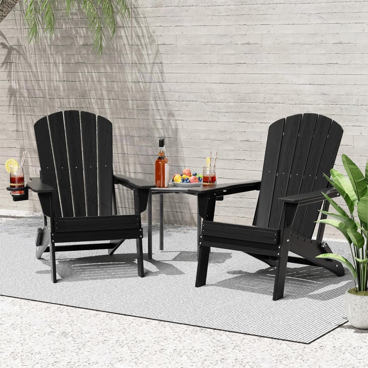 Plawdlik HDPE Folding Adirondack Chair with Cup Holder Shell Back Design Set of 2