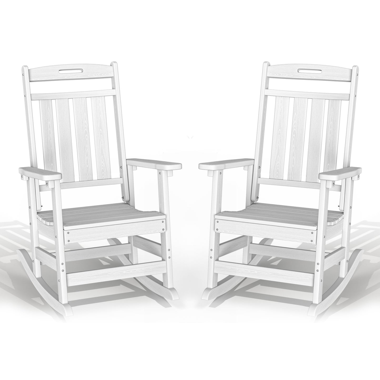 Set of 2 Outdoor Rocking Chairs - Heavy-Duty HDPE Porch Rockers - All-Weather, Comfortable High-Back Design for Lawn, Garden, and Patio