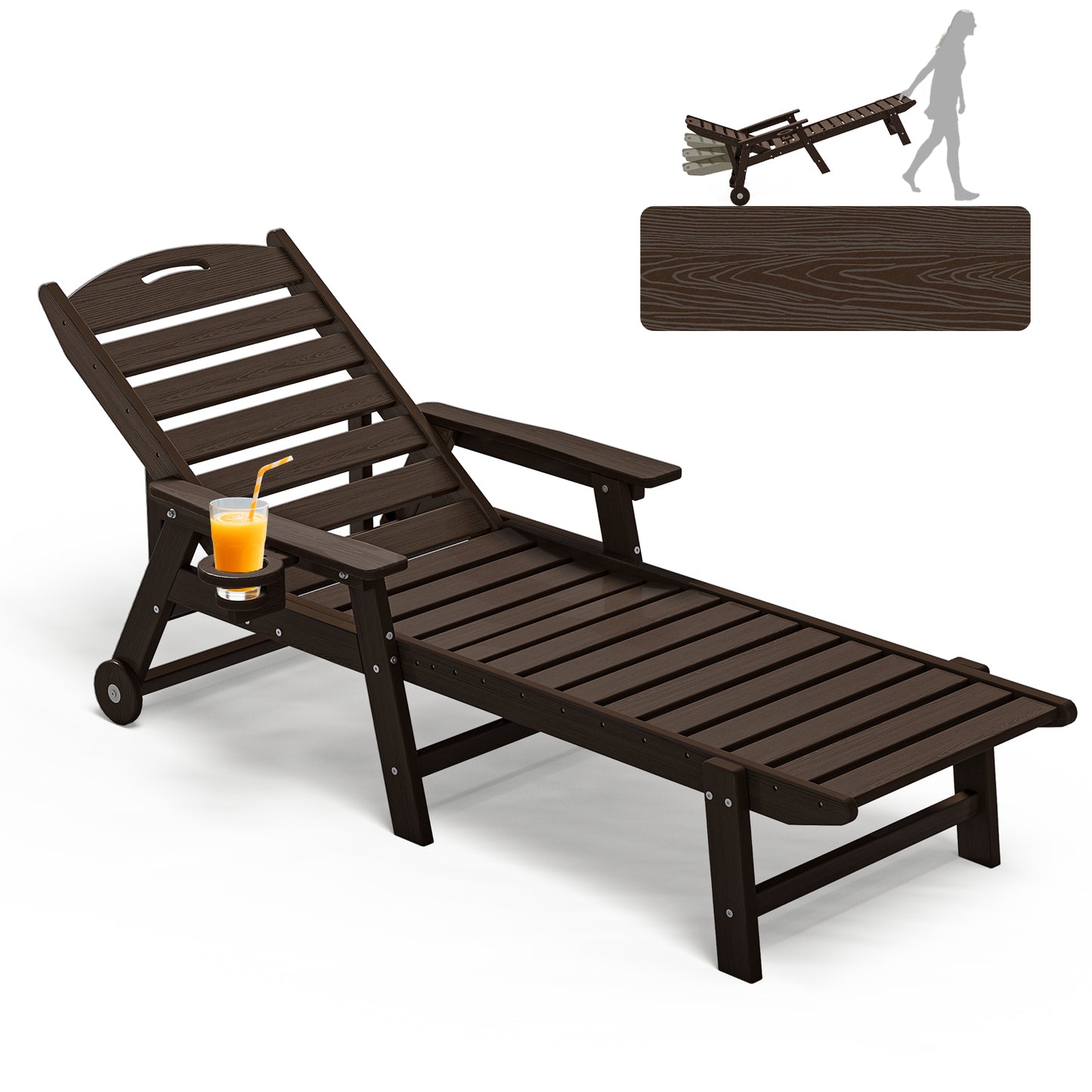 Oversized Adirondack Lounge Chair with Wheels & Cup Holder – 5-Position Recliner
