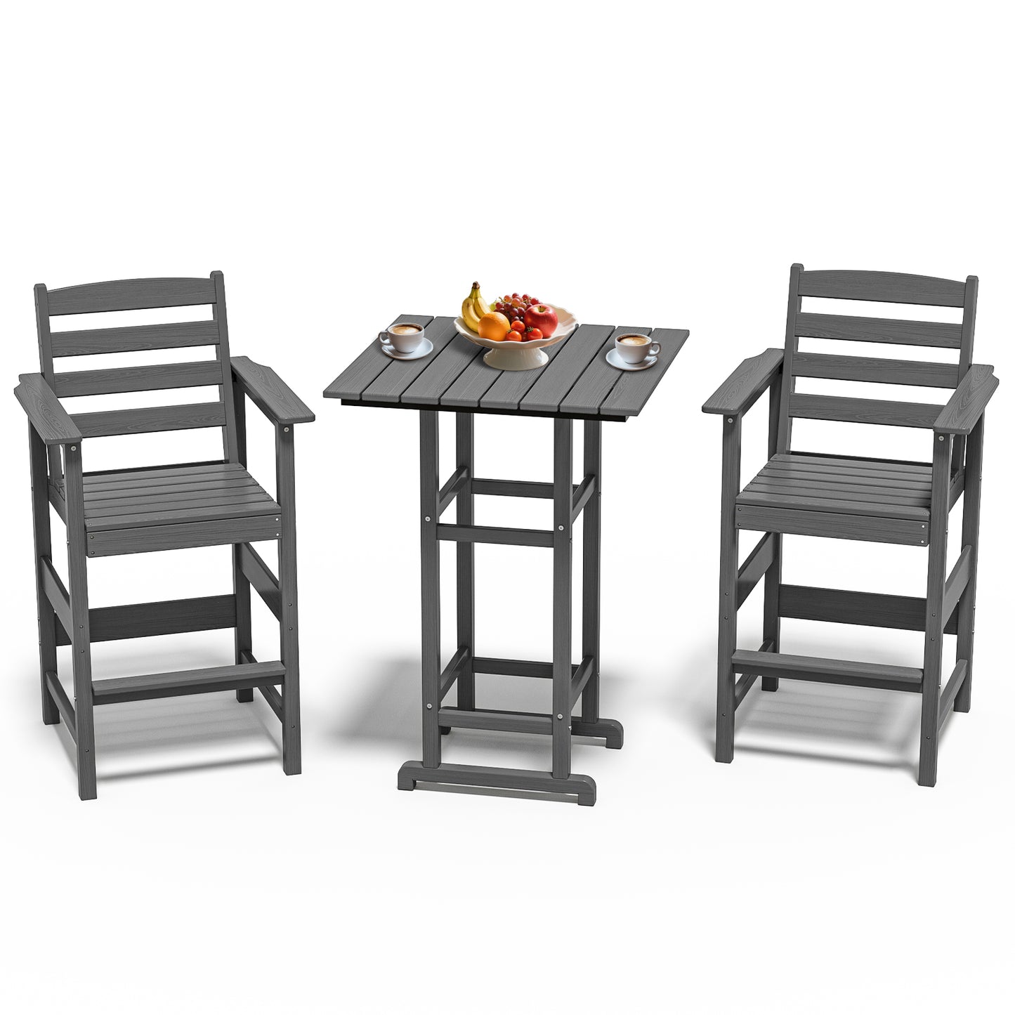 3-Piece HDPE Bar Set – All-Weather Patio Bistro Table & 2 Tall Bar Chairs, Fade-Resistant Outdoor Furniture for Balcony, Deck, or Poolside