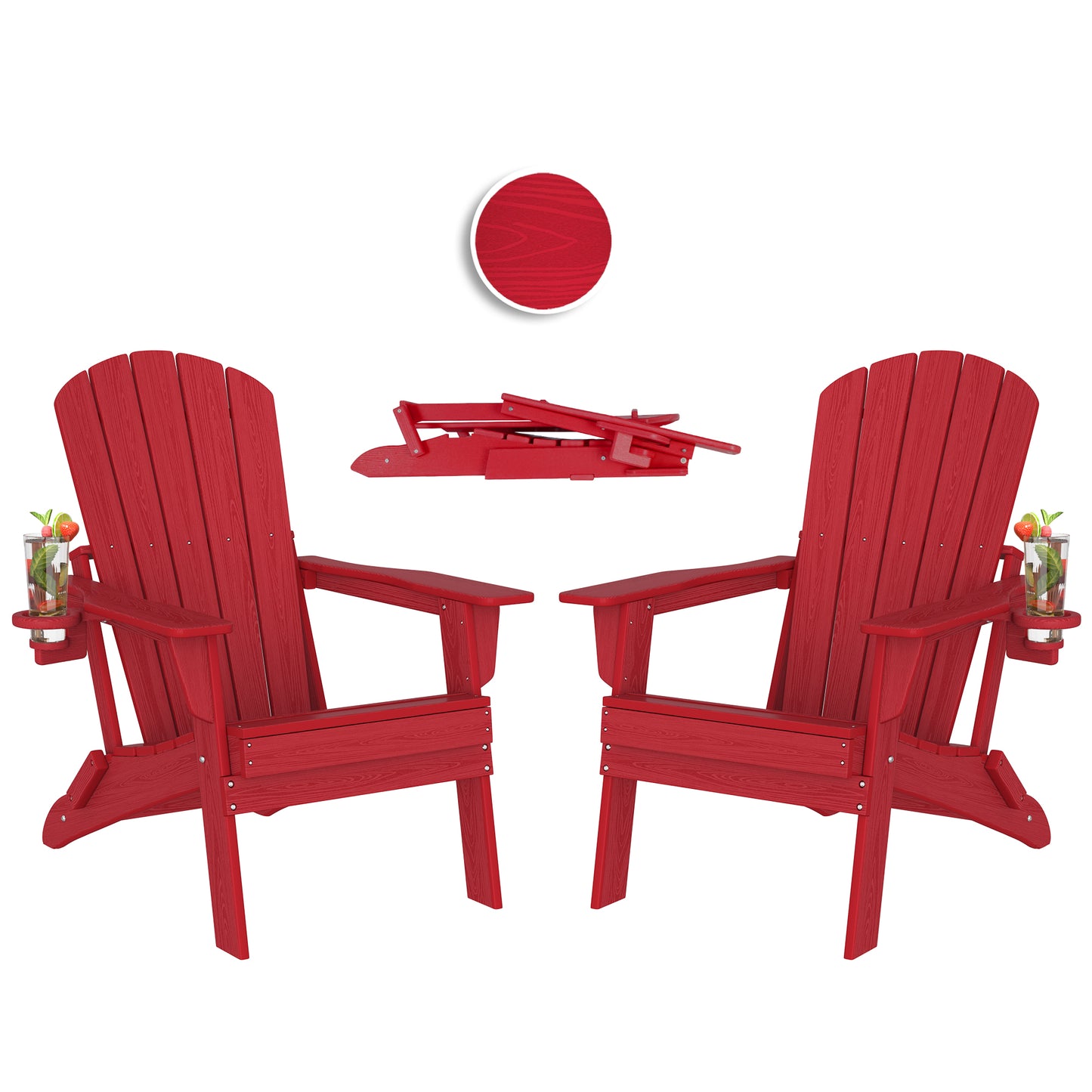 Plawdlik HDPE Folding Adirondack Chair with Cup Holder Shell Back Design Set of 2