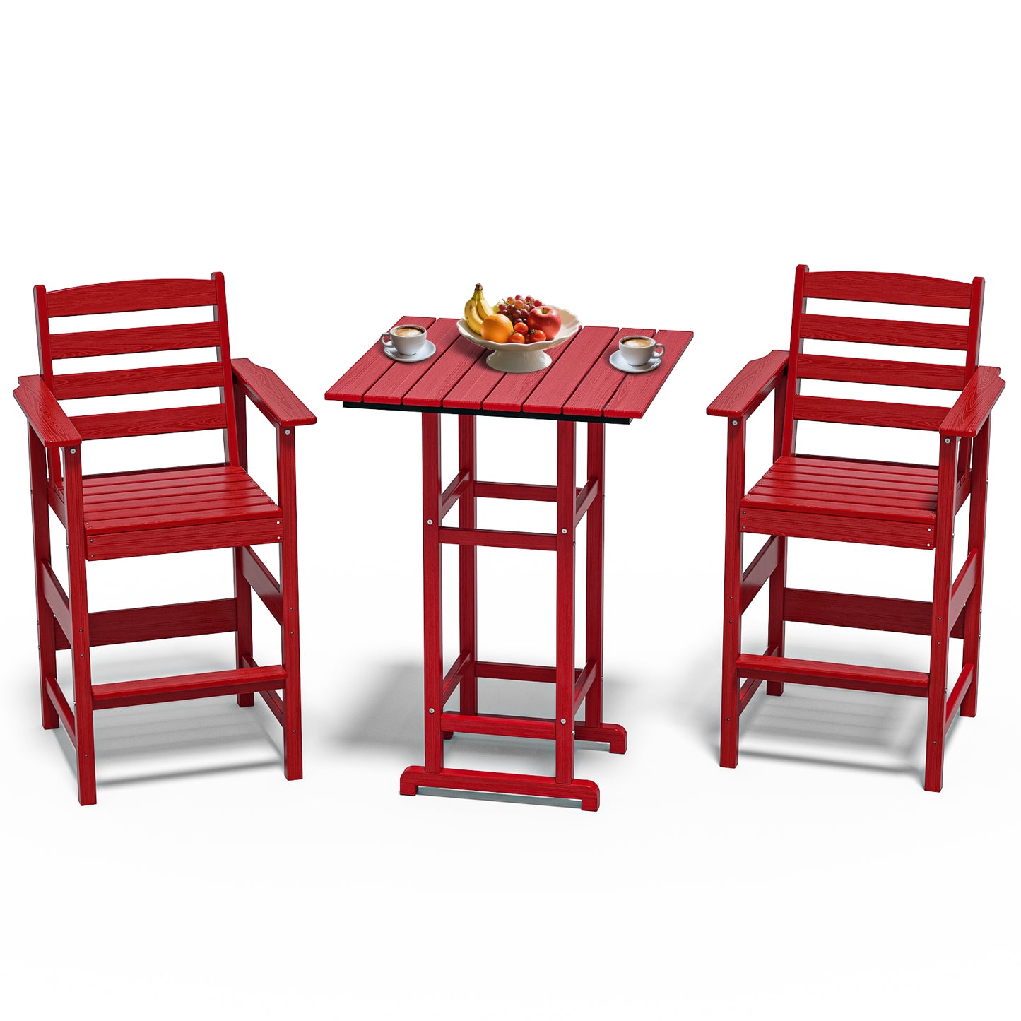 3-Piece HDPE Bar Set – All-Weather Patio Bistro Table & 2 Tall Bar Chairs, Fade-Resistant Outdoor Furniture for Balcony, Deck, or Poolside