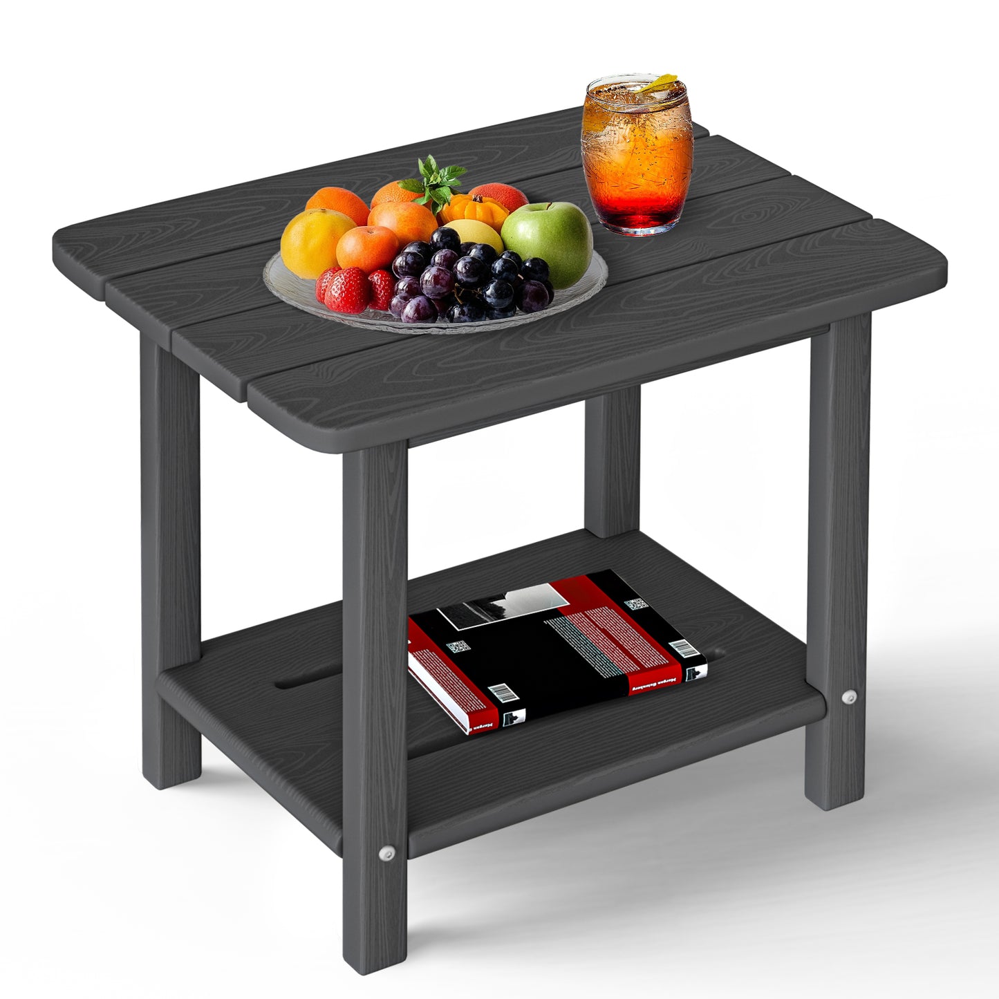 Plawdlik 2-Tier HDPE Outdoor Side Table - Patio Coffee Table