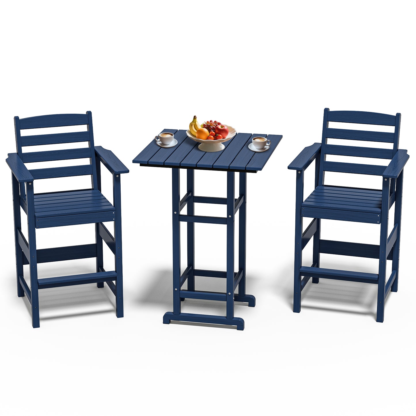 3-Piece HDPE Bar Set – All-Weather Patio Bistro Table & 2 Tall Bar Chairs, Fade-Resistant Outdoor Furniture for Balcony, Deck, or Poolside