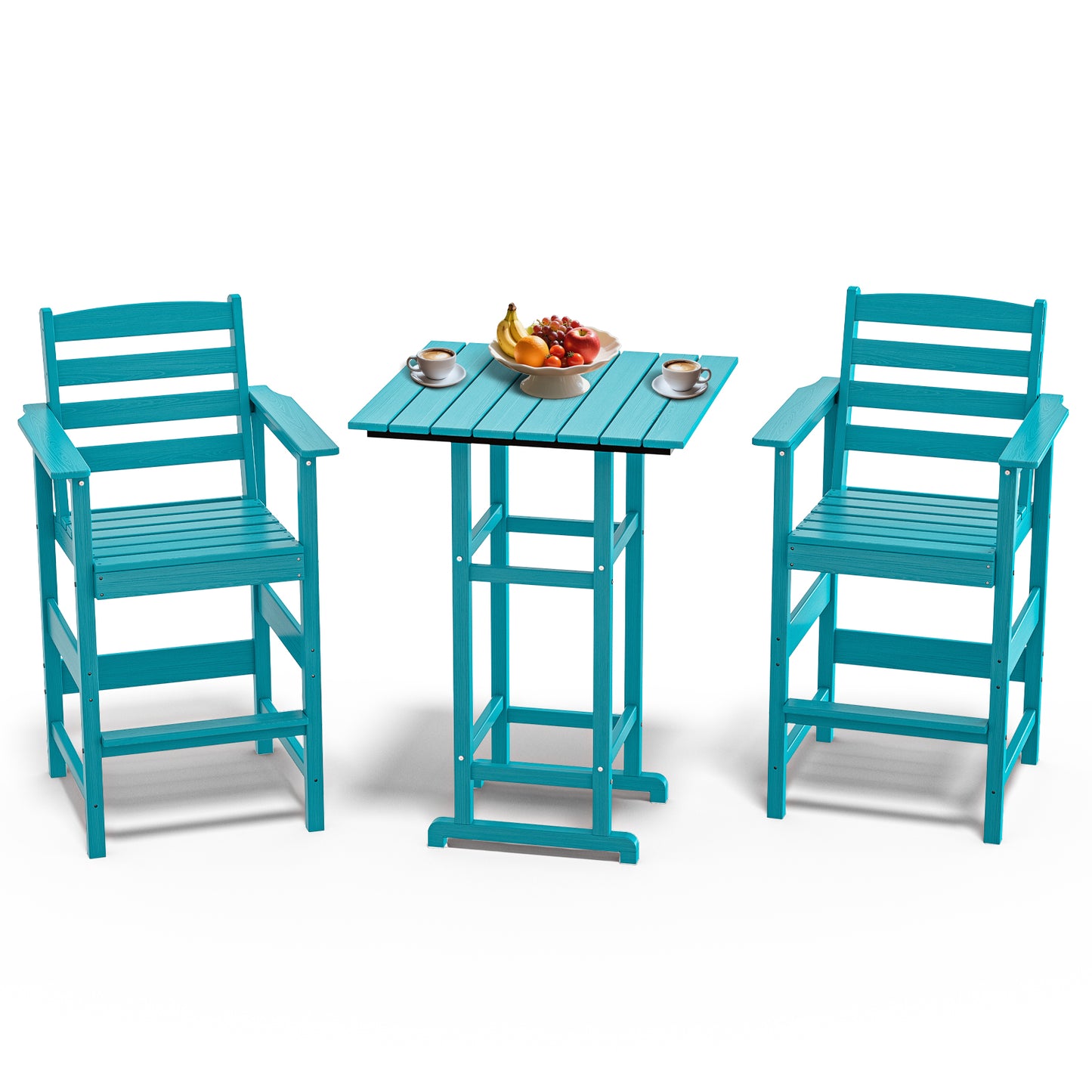 3-Piece HDPE Bar Set – All-Weather Patio Bistro Table & 2 Tall Bar Chairs, Fade-Resistant Outdoor Furniture for Balcony, Deck, or Poolside