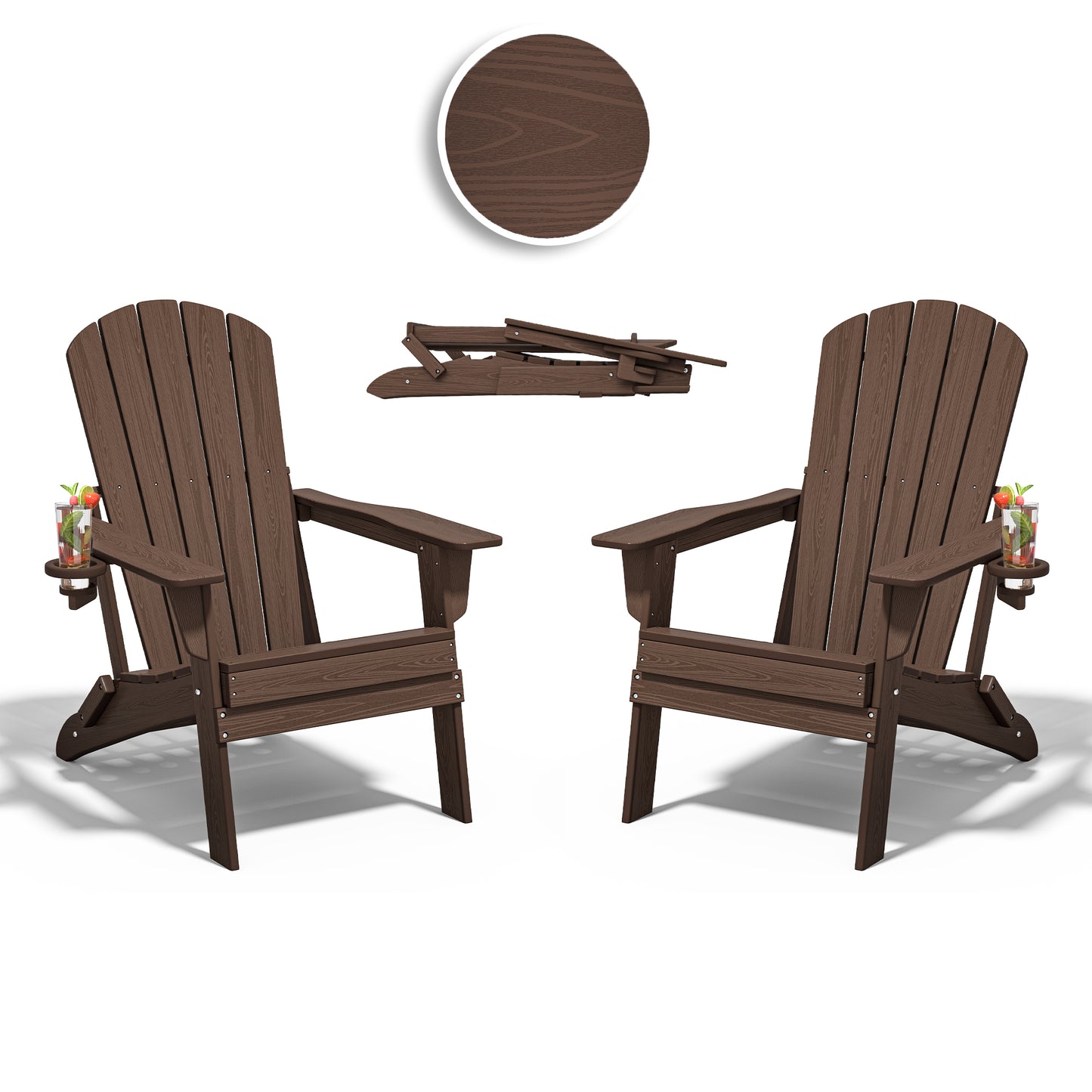 Plawdlik HDPE Folding Adirondack Chair with Cup Holder Shell Back Design Set of 2