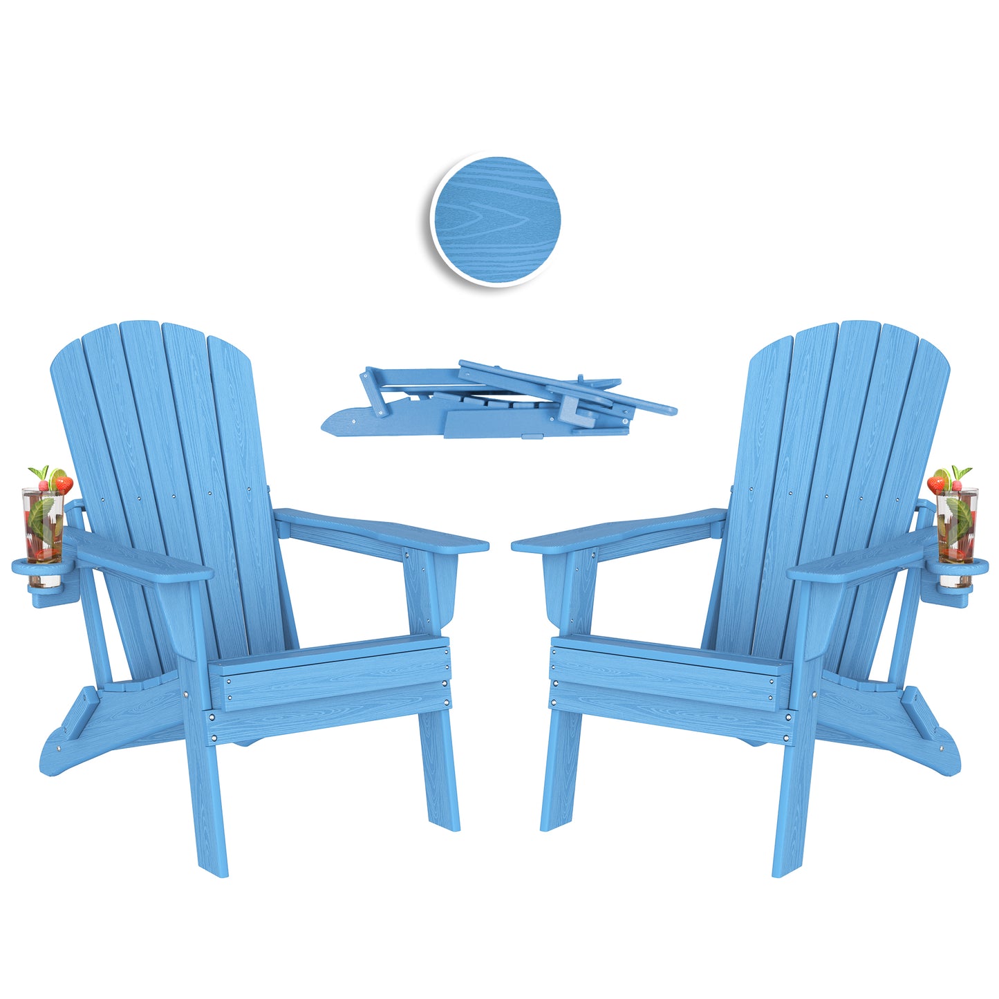 Plawdlik HDPE Folding Adirondack Chair with Cup Holder Shell Back Design Set of 2