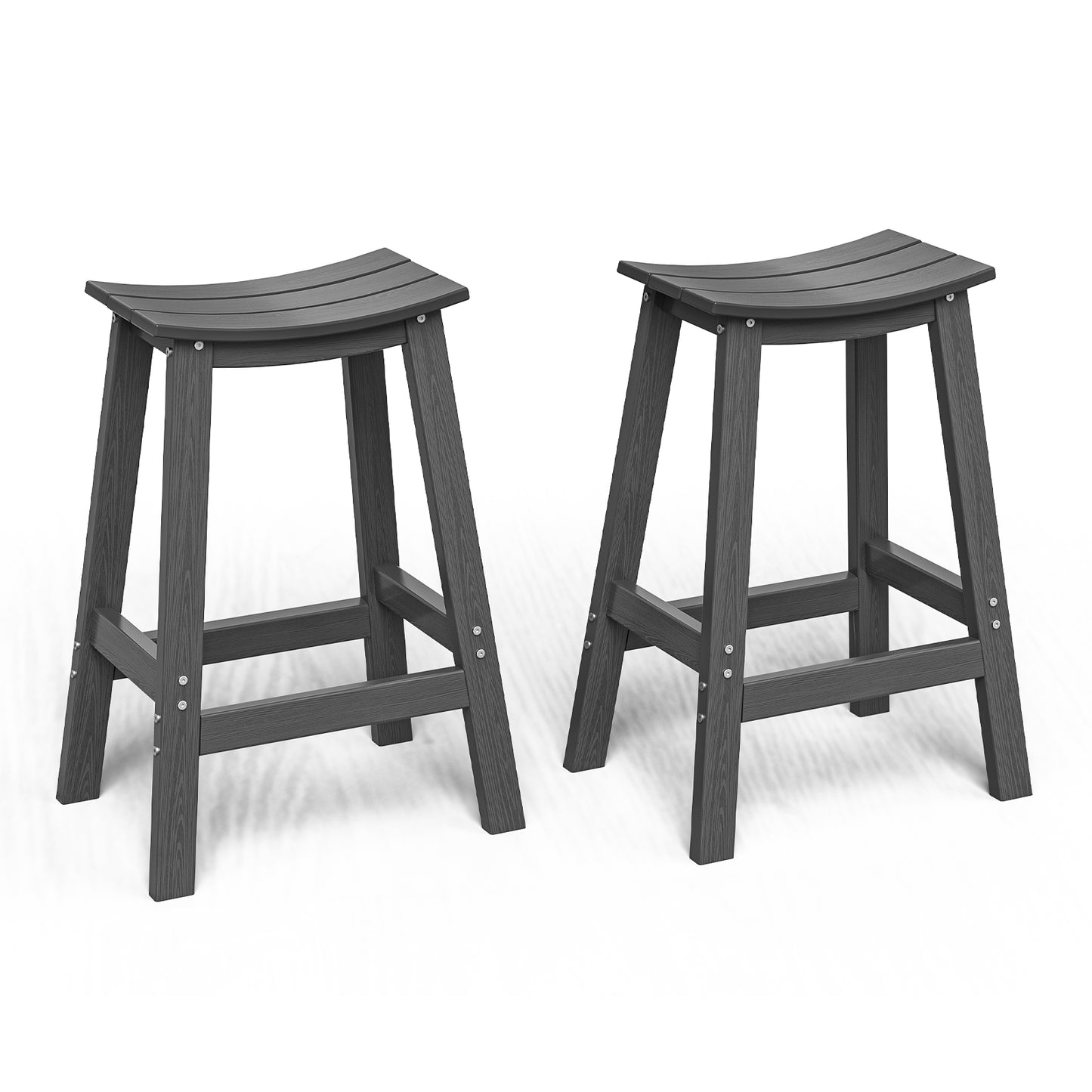 Plawdlik Wood-Look HDPE Bar Stool – All Weather Outdoor Patio Stool with Footrest, Easy Assembly