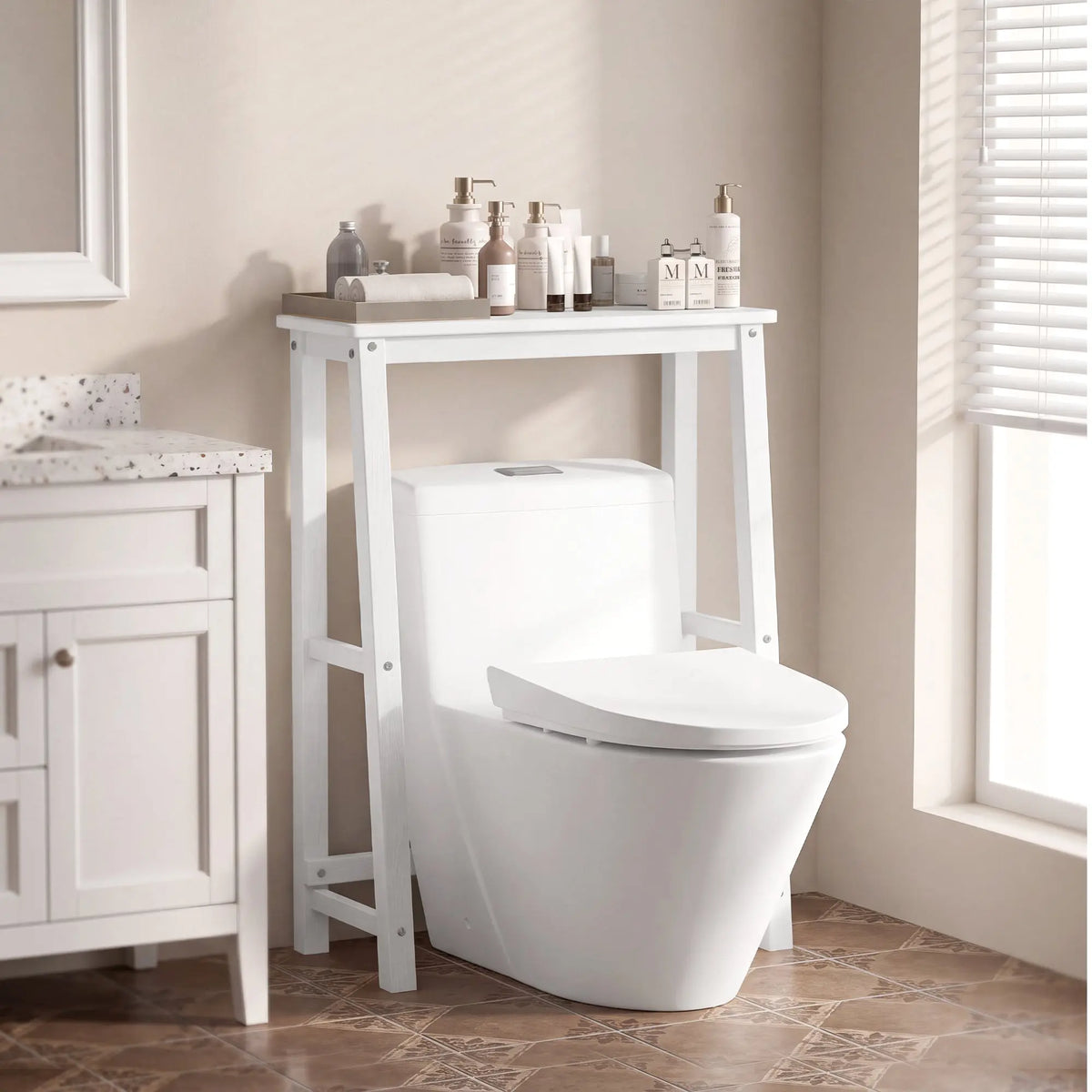 Plawdlik 1-Tier Over The Toilet Storage Shelf, HDPE Bathroom Organizer Rack, White