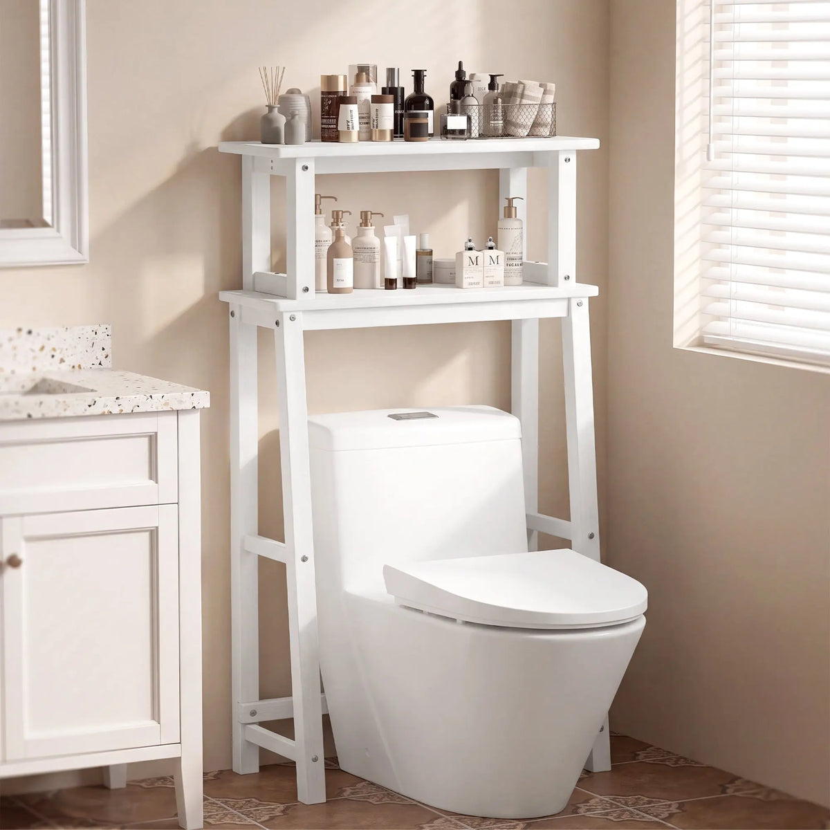 Plawdlik 2-Tier Over The Toilet Storage Shelf, HDPE Bathroom Organizer Rack, White