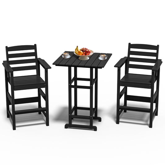 3-Piece HDPE Bar Set – All-Weather Patio Bistro Table & 2 Tall Bar Chairs, Fade-Resistant Outdoor Furniture for Balcony, Deck, or Poolside