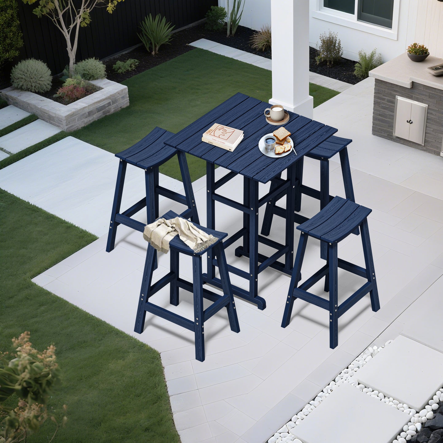 5-Piece HDPE Outdoor Bar Set – Patio Bar Table & 4 Stools, All-Weather