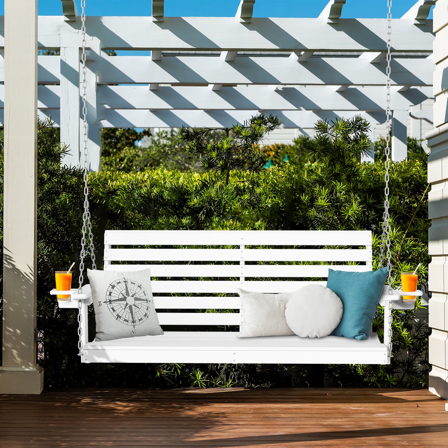 All-Weather HDPE Porch Swing – Durable Outdoor Hanging Bench with Stainless Steel Chains
