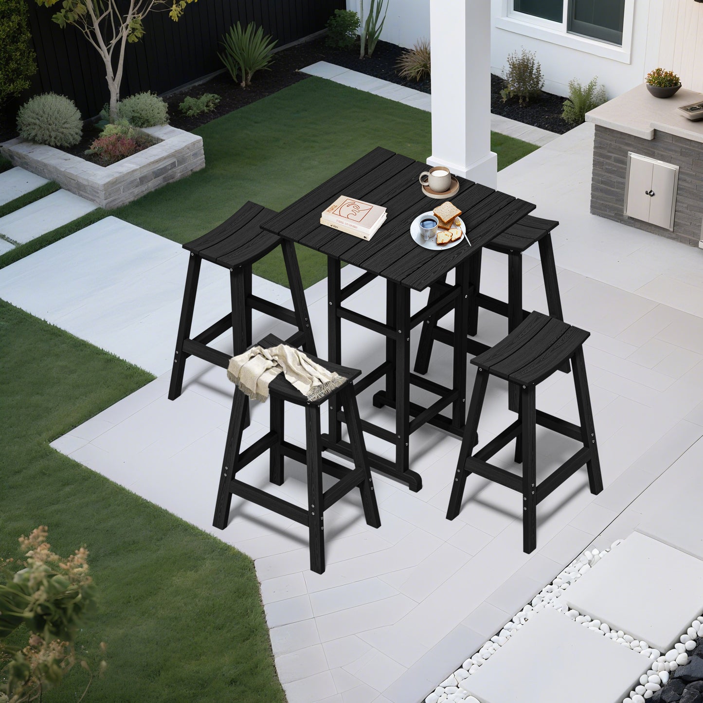 5-Piece HDPE Outdoor Bar Set – Patio Bar Table & 4 Stools, All-Weather