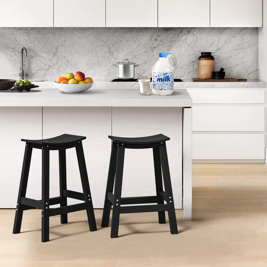 Plawdlik Wood-Look HDPE Bar Stool – All Weather Outdoor Patio Stool with Footrest, Easy Assembly
