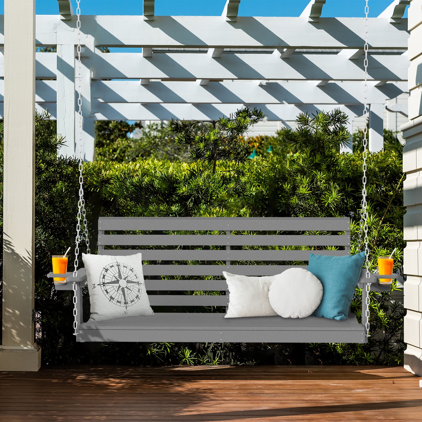 All-Weather HDPE Porch Swing – Durable Outdoor Hanging Bench with Stainless Steel Chains