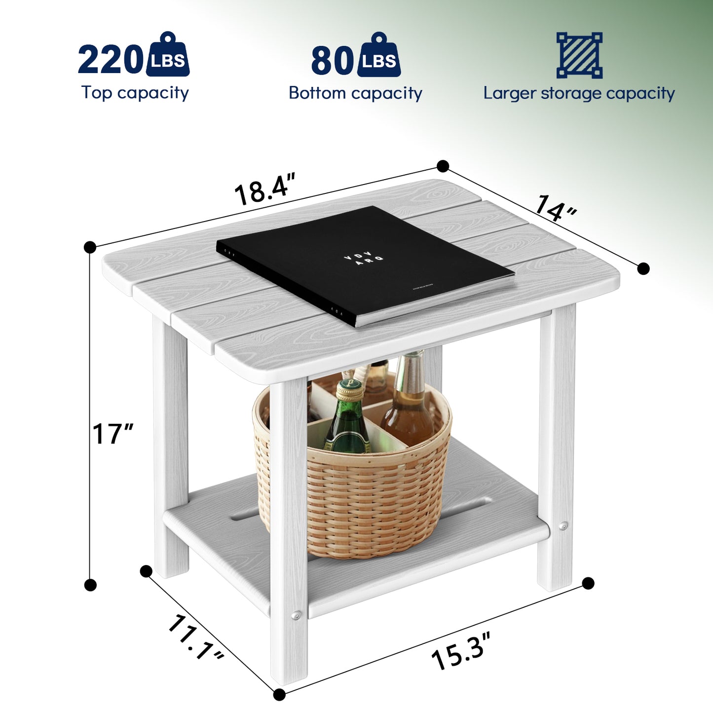 Plawdlik 2-Tier HDPE Outdoor Side Table - Patio Coffee Table