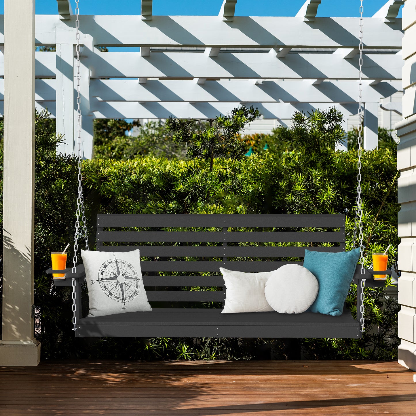 All-Weather HDPE Porch Swing – Durable Outdoor Hanging Bench with Stainless Steel Chains