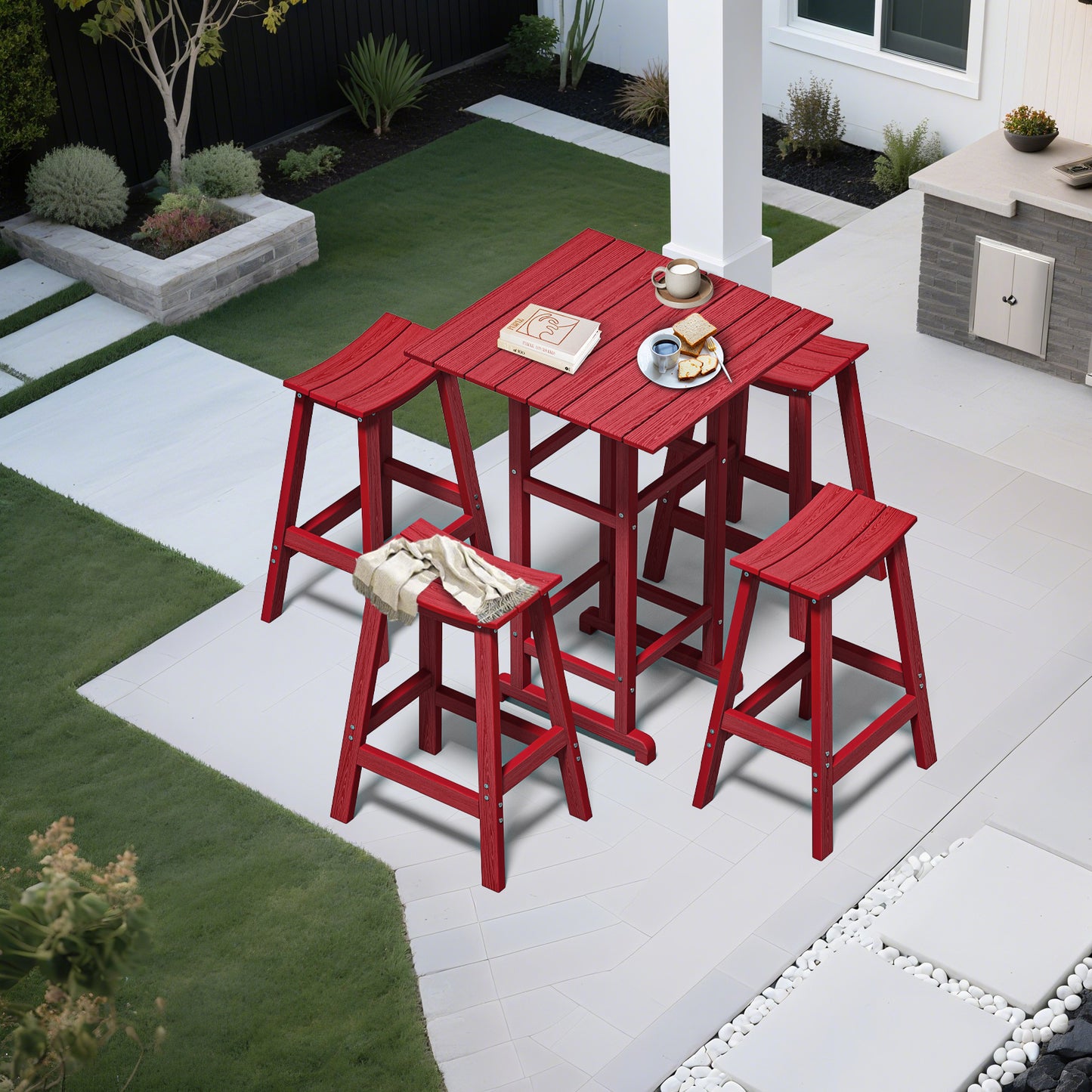 5-Piece HDPE Outdoor Bar Set – Patio Bar Table & 4 Stools, All-Weather